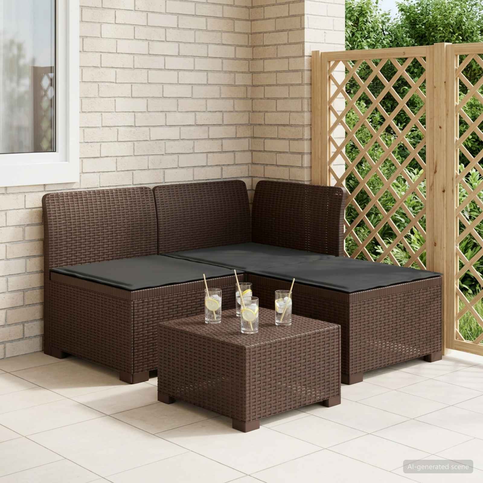 3-Sitzer Garten Sofa mit Kissen Rattan-Look PP Braun