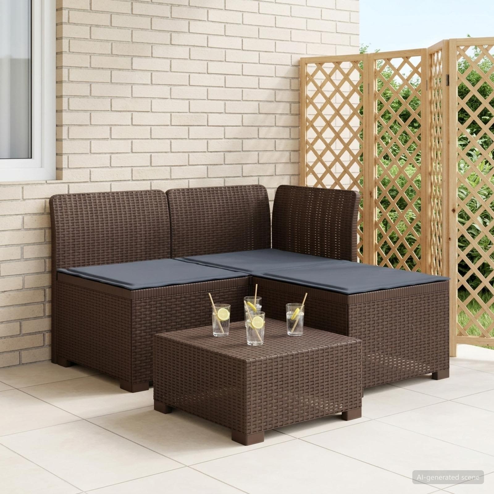 3-Sitzer Garten Sofa mit Kissen Rattan-Look PP Braun