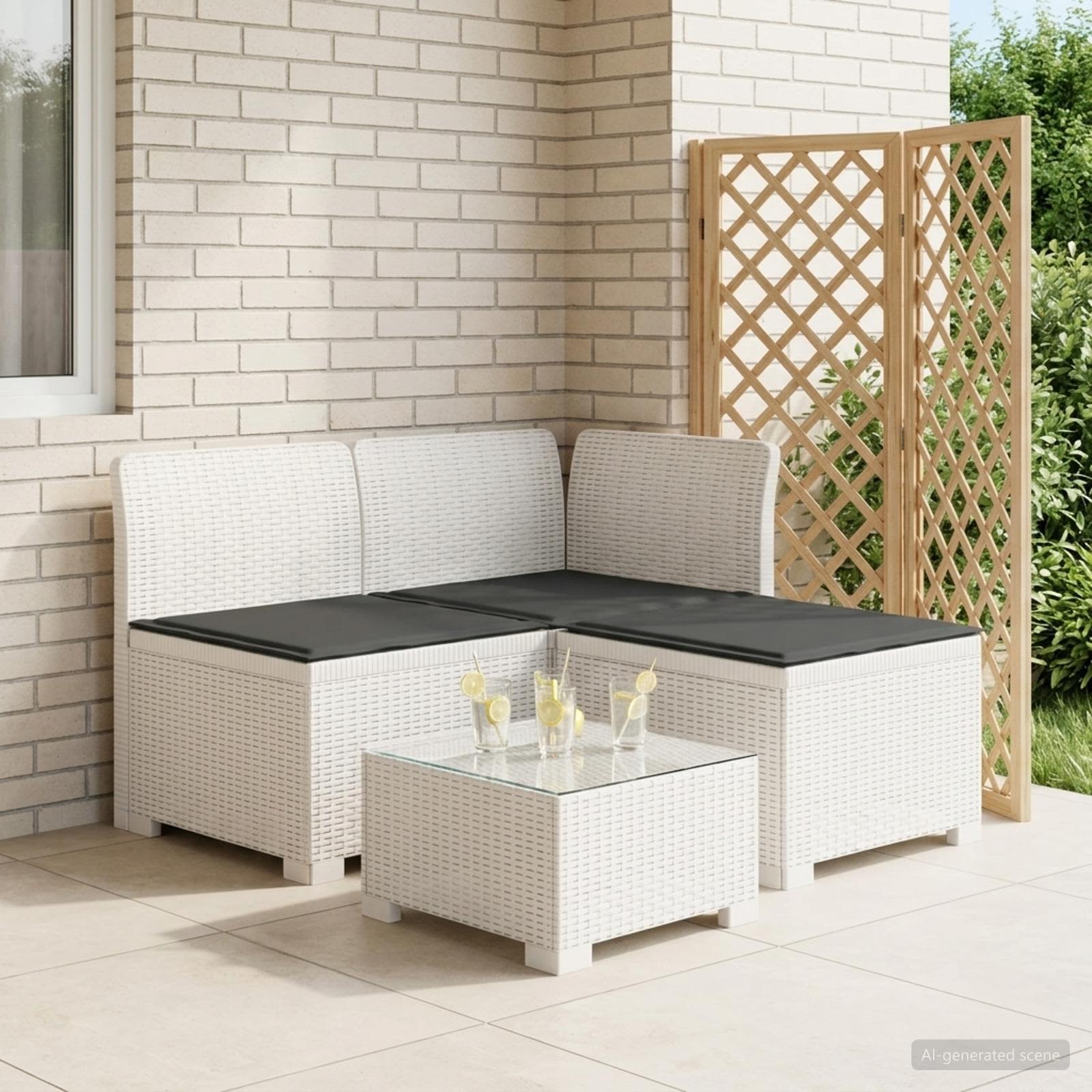 3-Sitzer Garten Sofa mit Kissen Rattan-Look PP Weiß