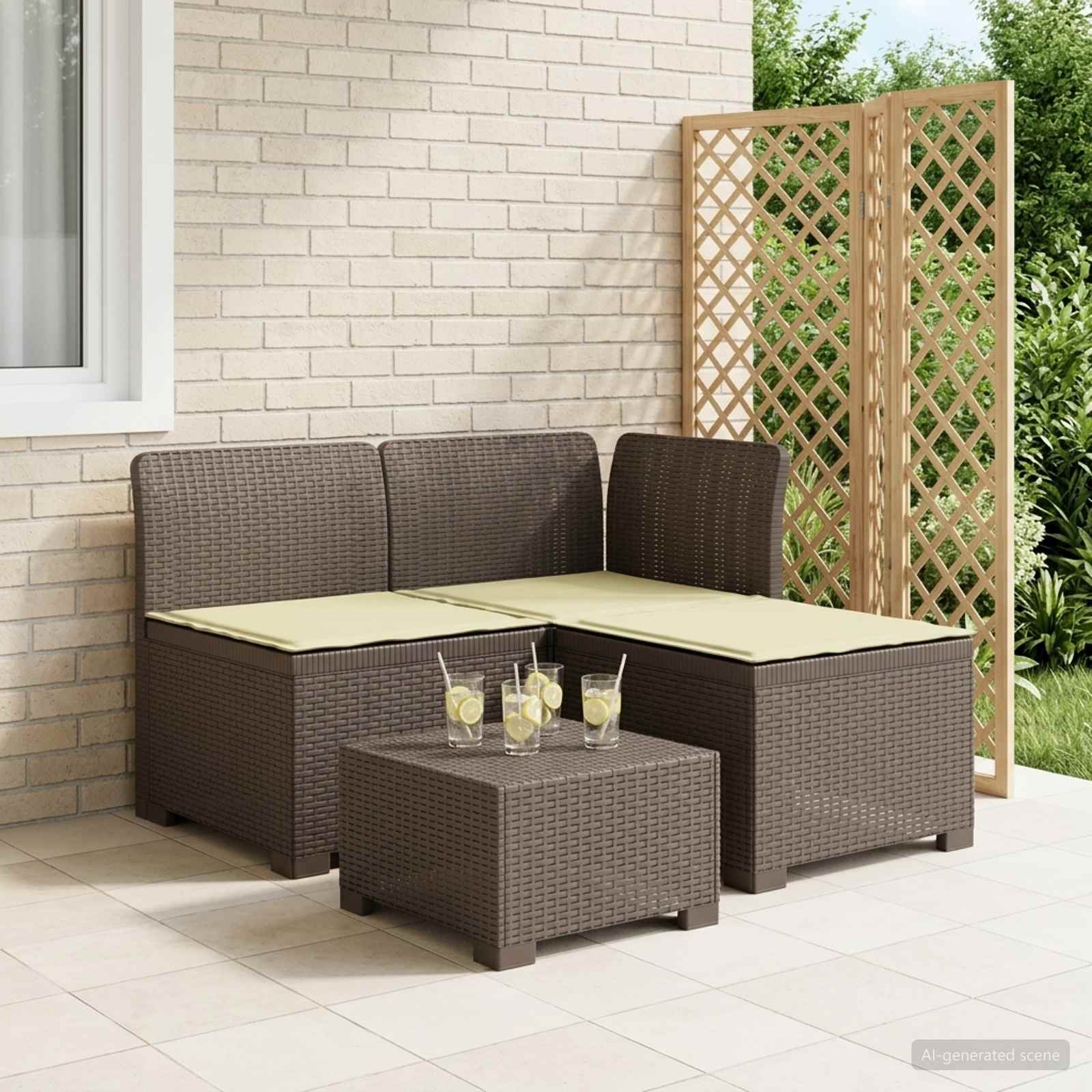 3-Sitzer Garten Sofa mit Kissen Rattan-Look PP Hellgrau