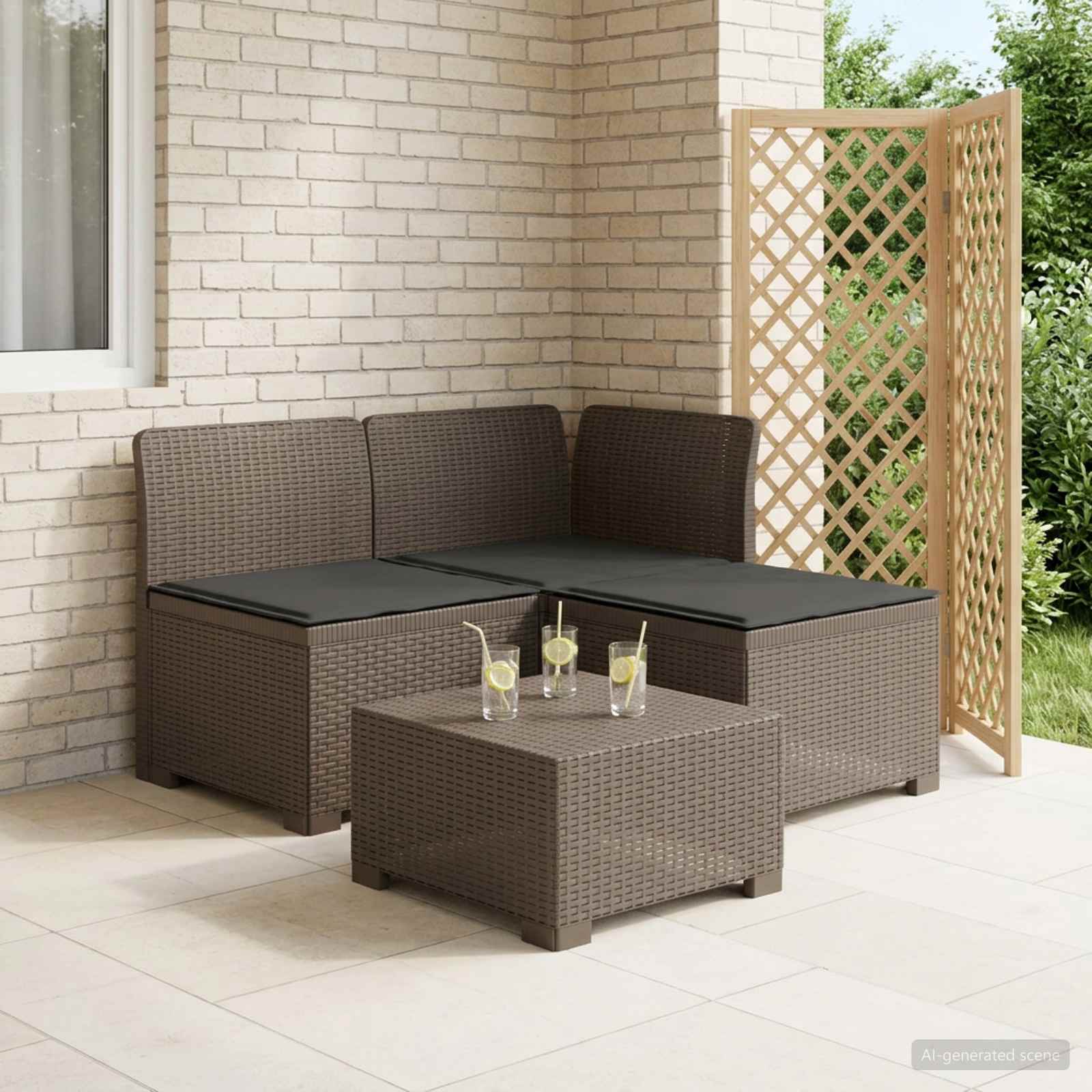 3-Sitzer Garten Sofa mit Kissen Rattan-Look PP Hellgrau