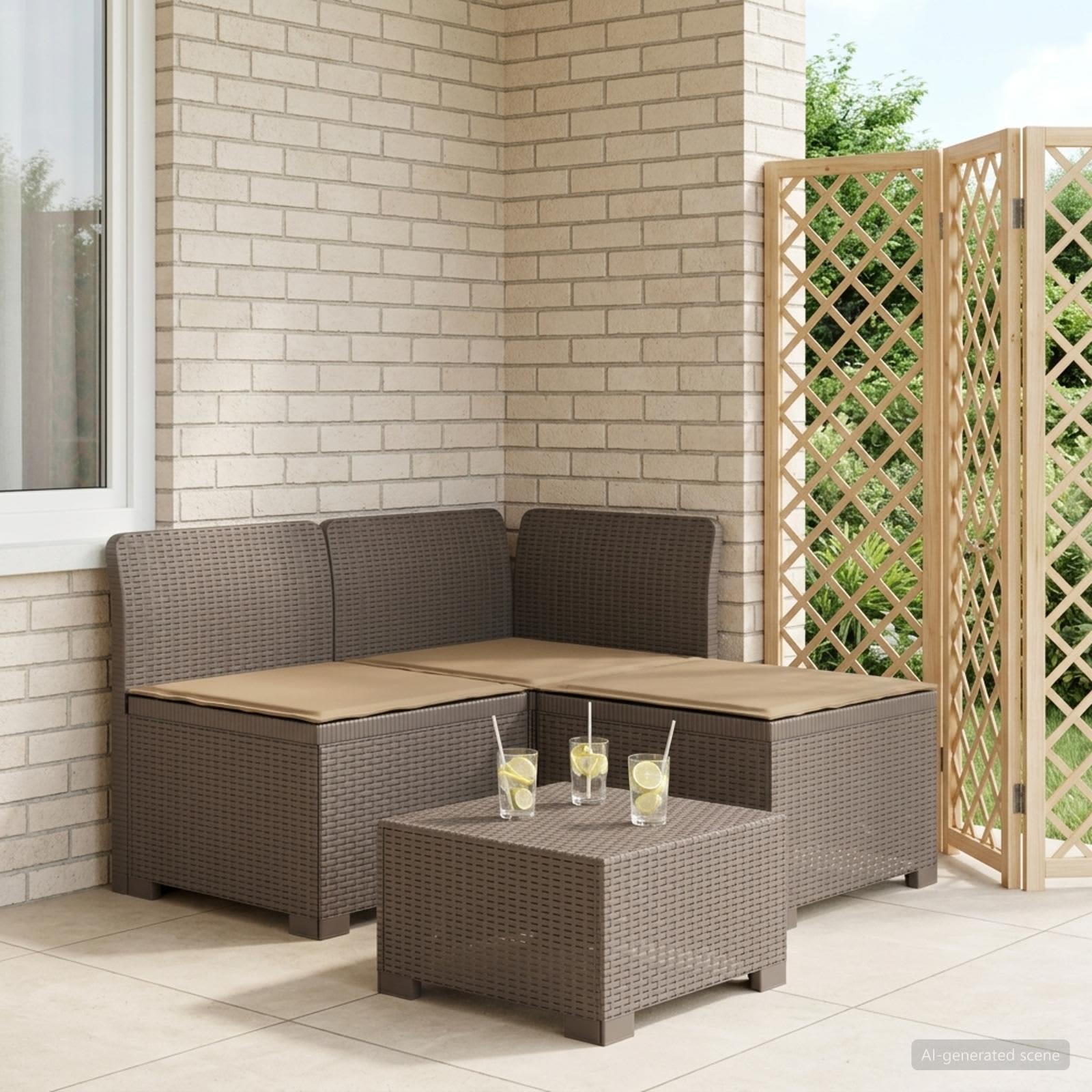 3-Sitzer Garten Sofa mit Kissen Rattan-Look PP Hellgrau