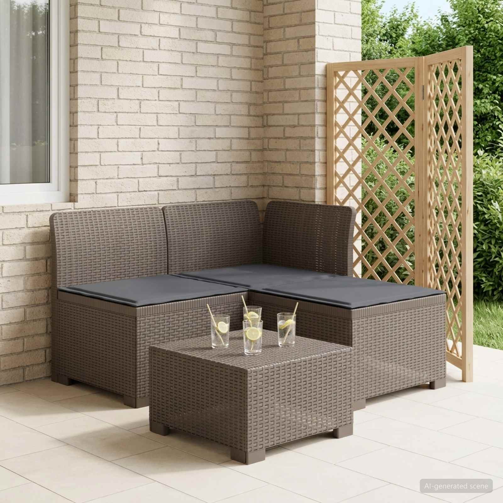 3-Sitzer Garten Sofa mit Kissen Rattan-Look PP Hellgrau