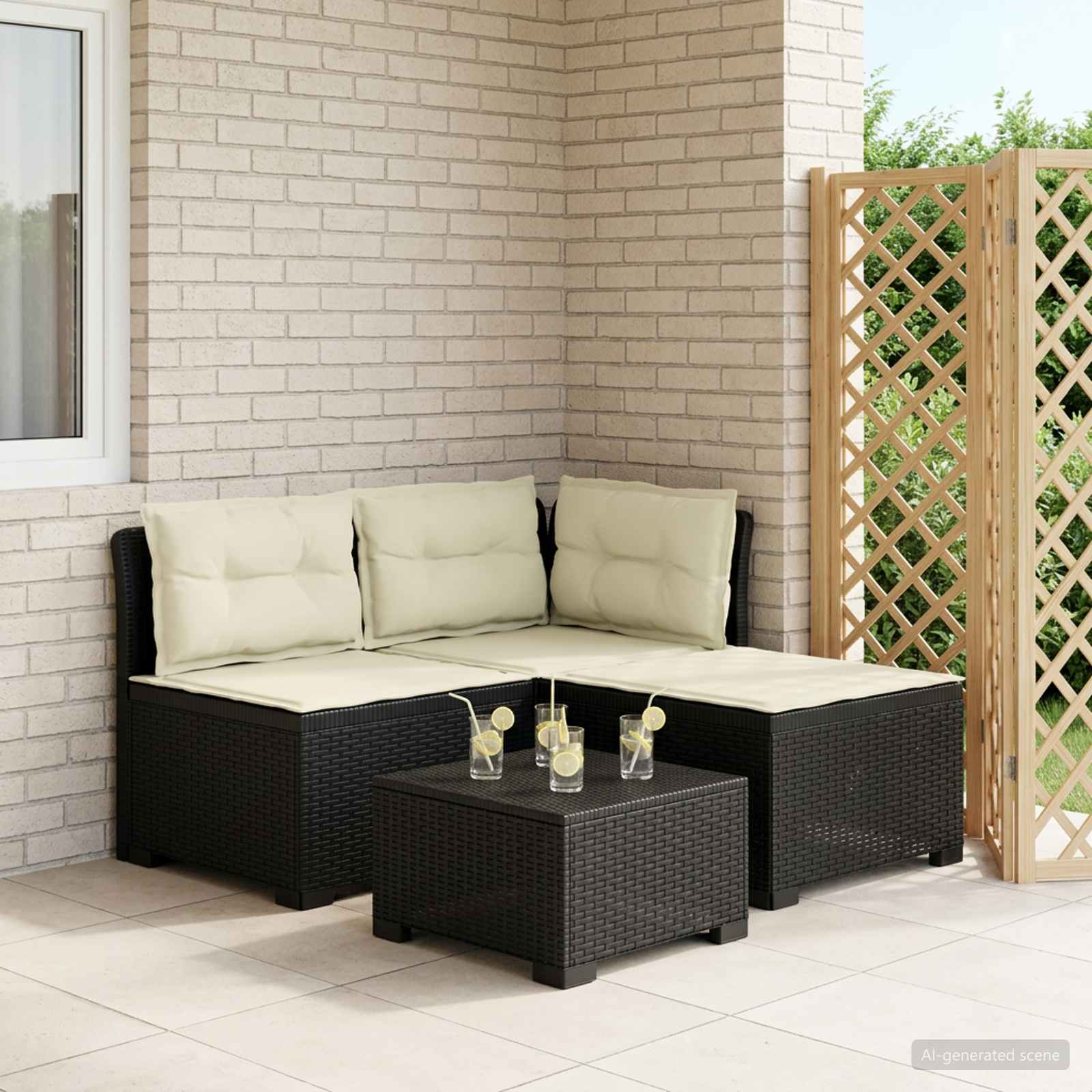 3-Sitzer Garten Sofa mit Kissen Rattan-Look PP Anthrazit