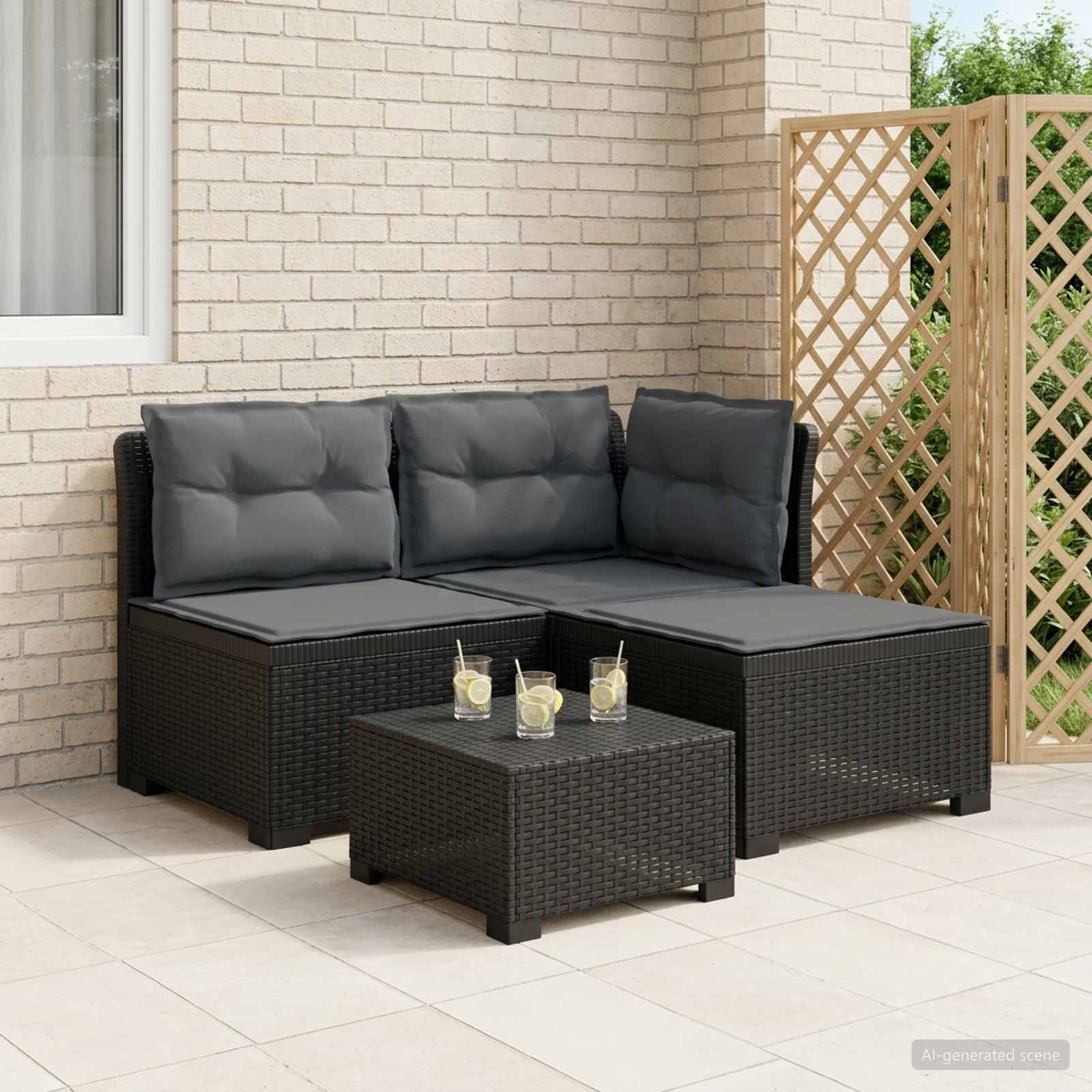 3-Sitzer Garten Sofa mit Kissen Rattan-Look PP Anthrazit