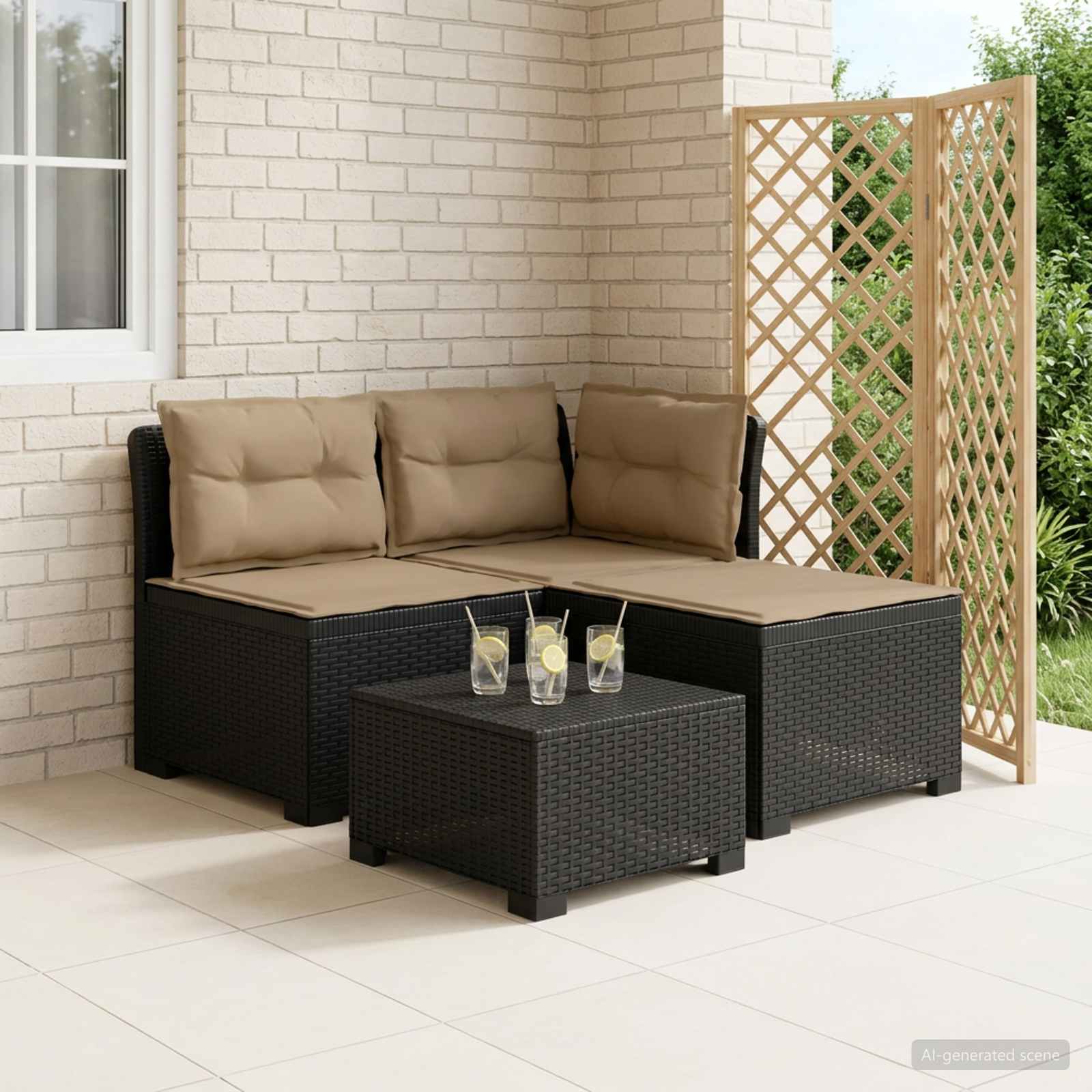 3-Sitzer Garten Sofa mit Kissen Rattan-Look PP Anthrazit