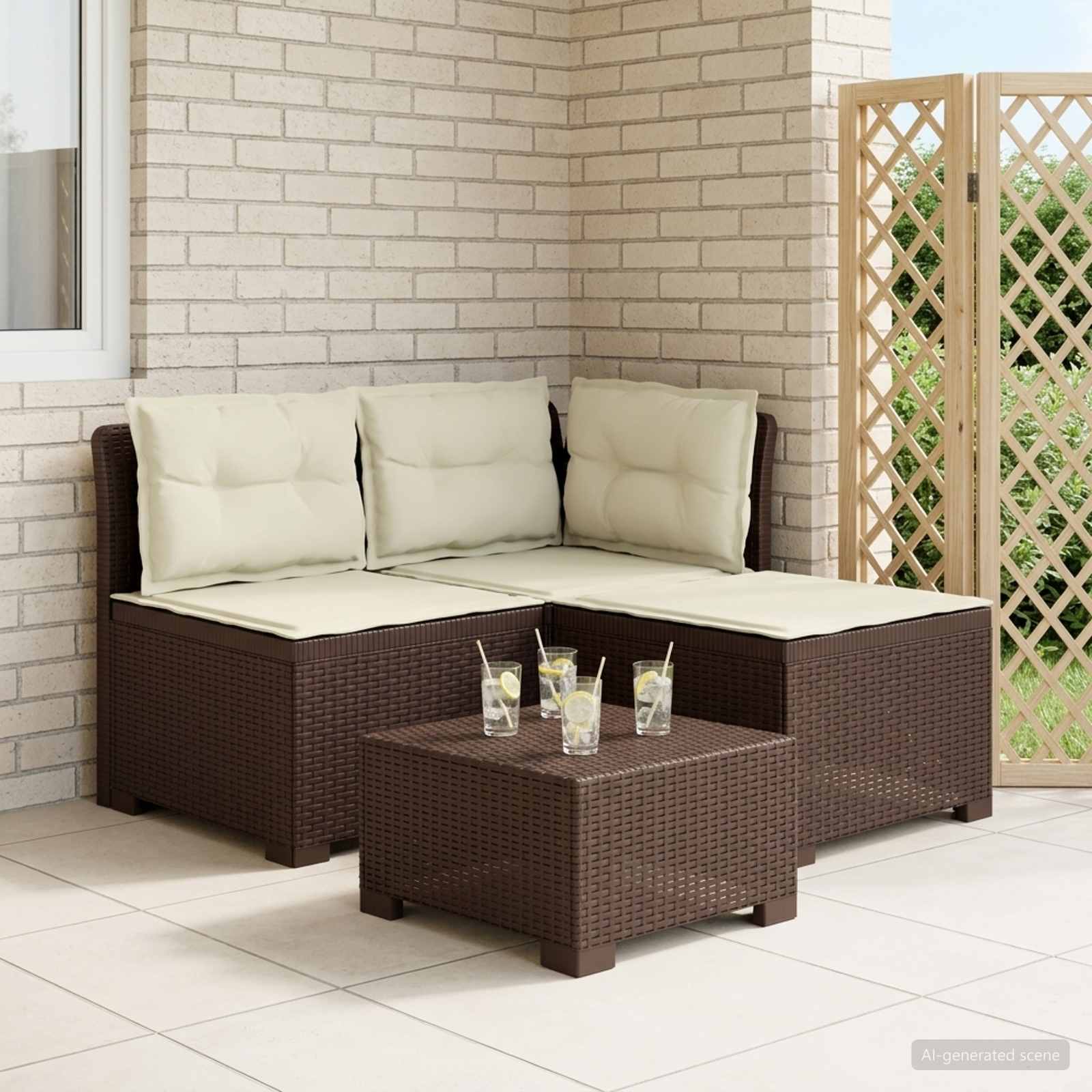 3-Sitzer Garten Sofa mit Kissen Rattan-Look PP Braun