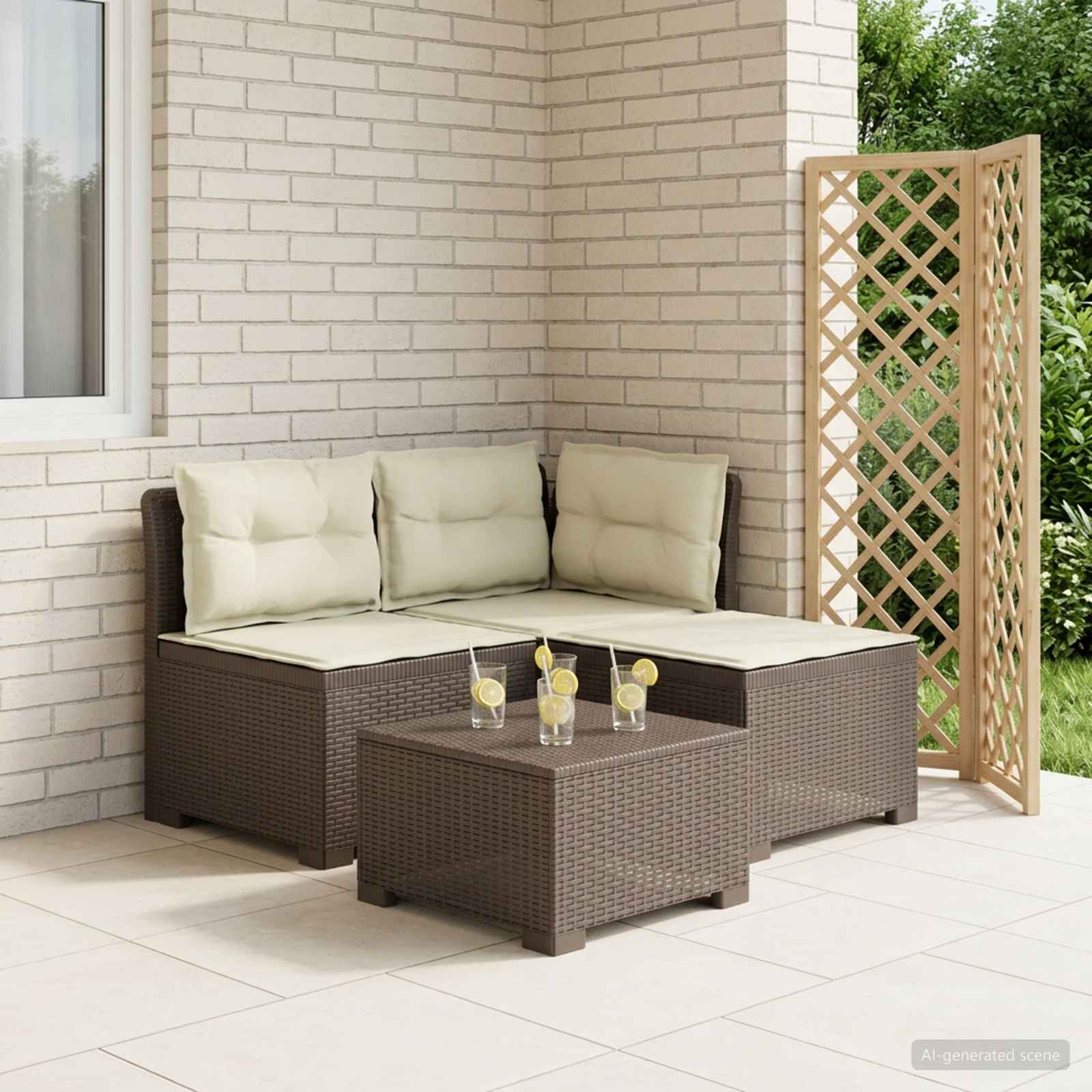 3-Sitzer Garten Sofa mit Kissen Rattan-Look PP Hellgrau