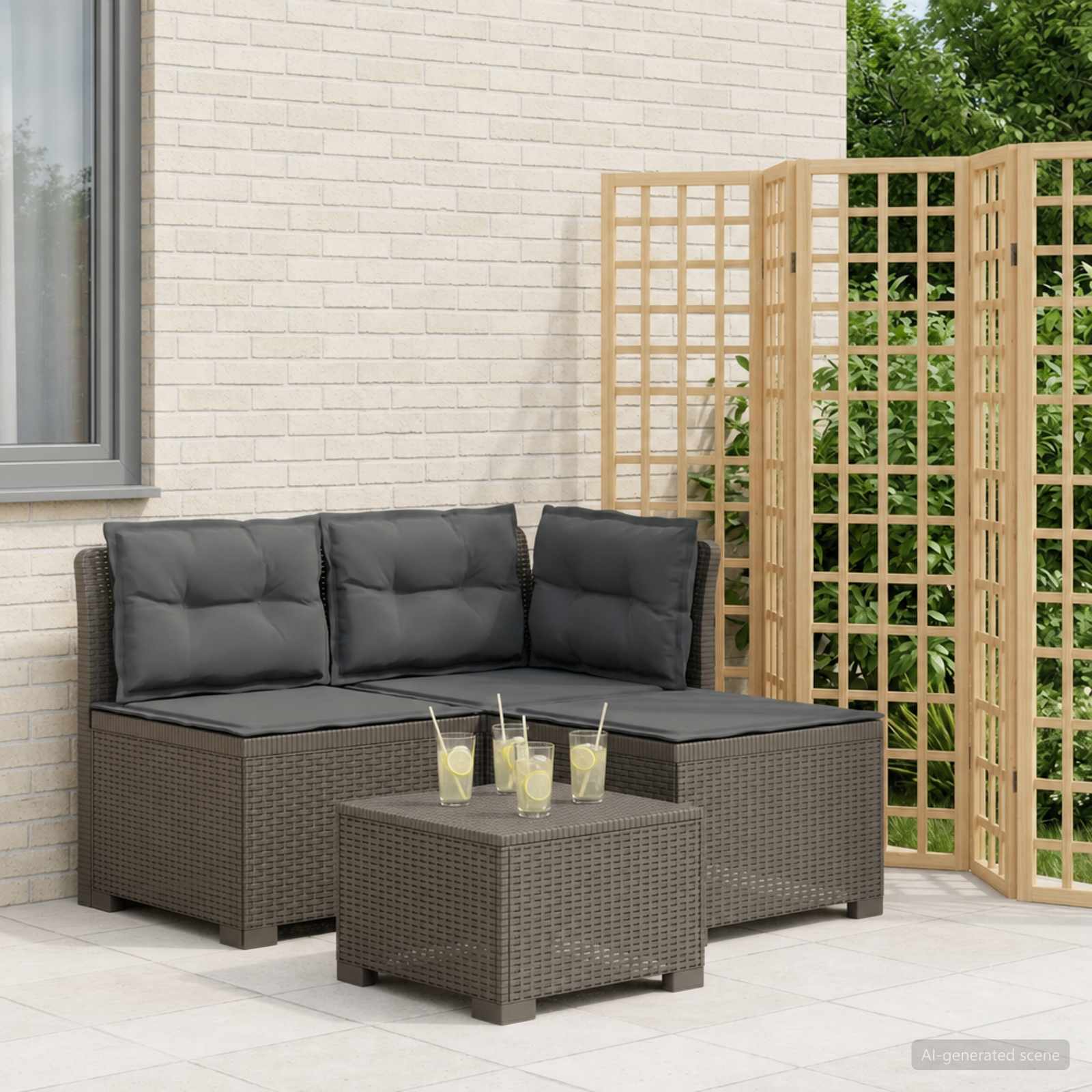 3-Sitzer Garten Sofa mit Kissen Rattan-Look PP Hellgrau