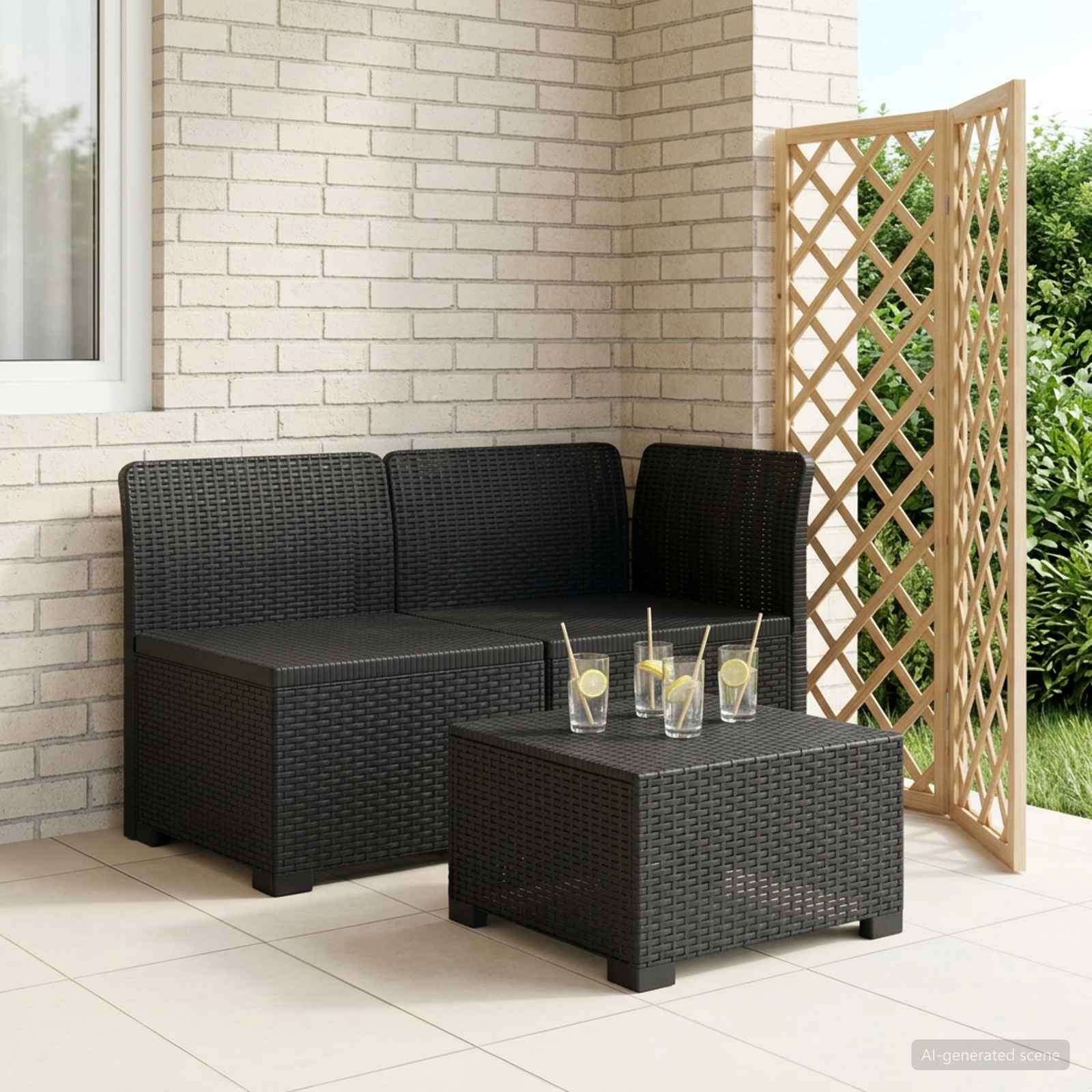2-Sitzer Garten-Sofa Rattan-Look PP Anthrazit