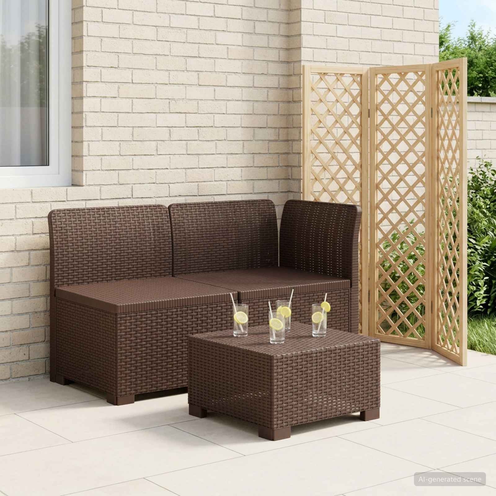 2-Sitzer Garten-Sofa Rattan-Look PP Braun