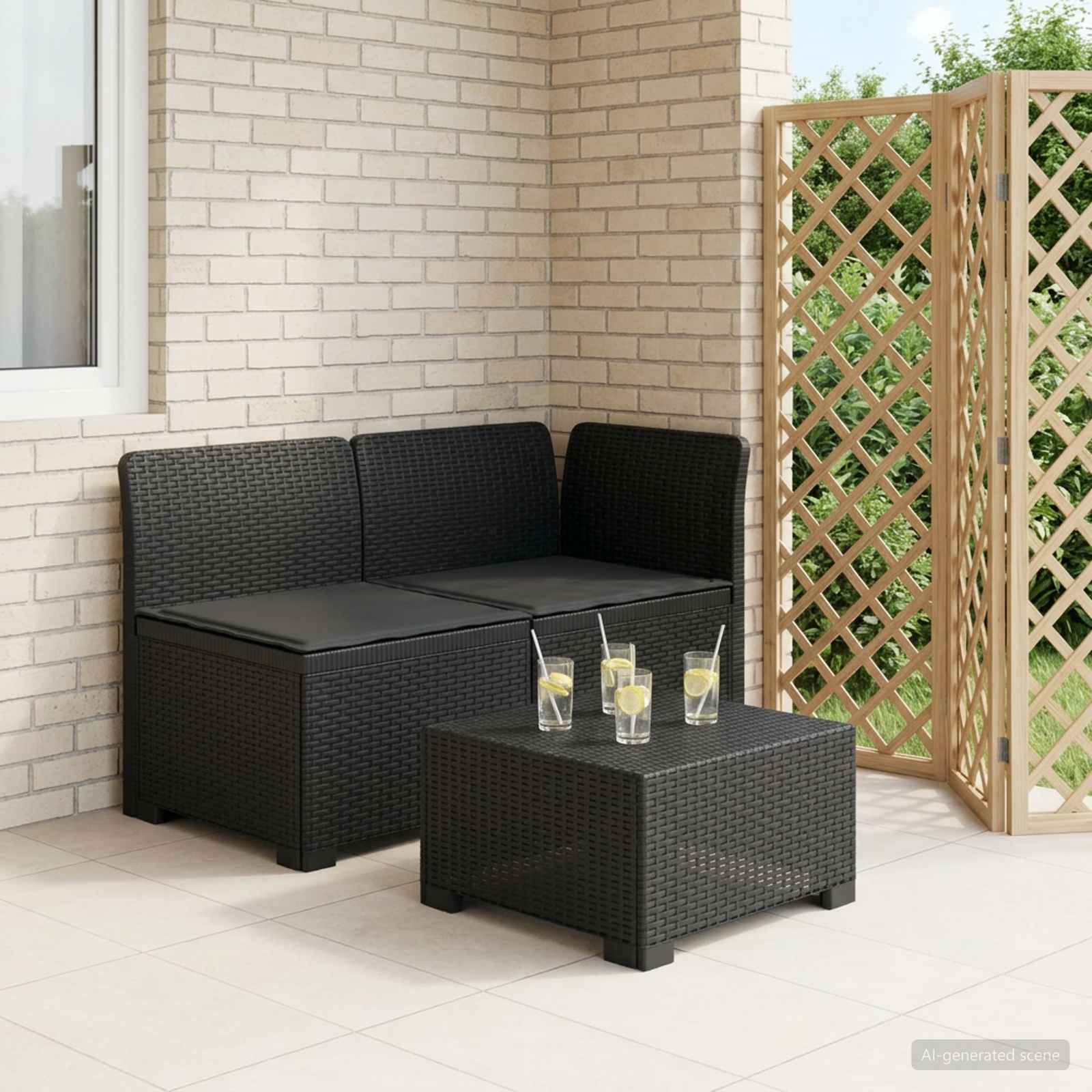 2-Sitzer Garten-Sofa mit Kissen Rattan-Look PP Anthrazit