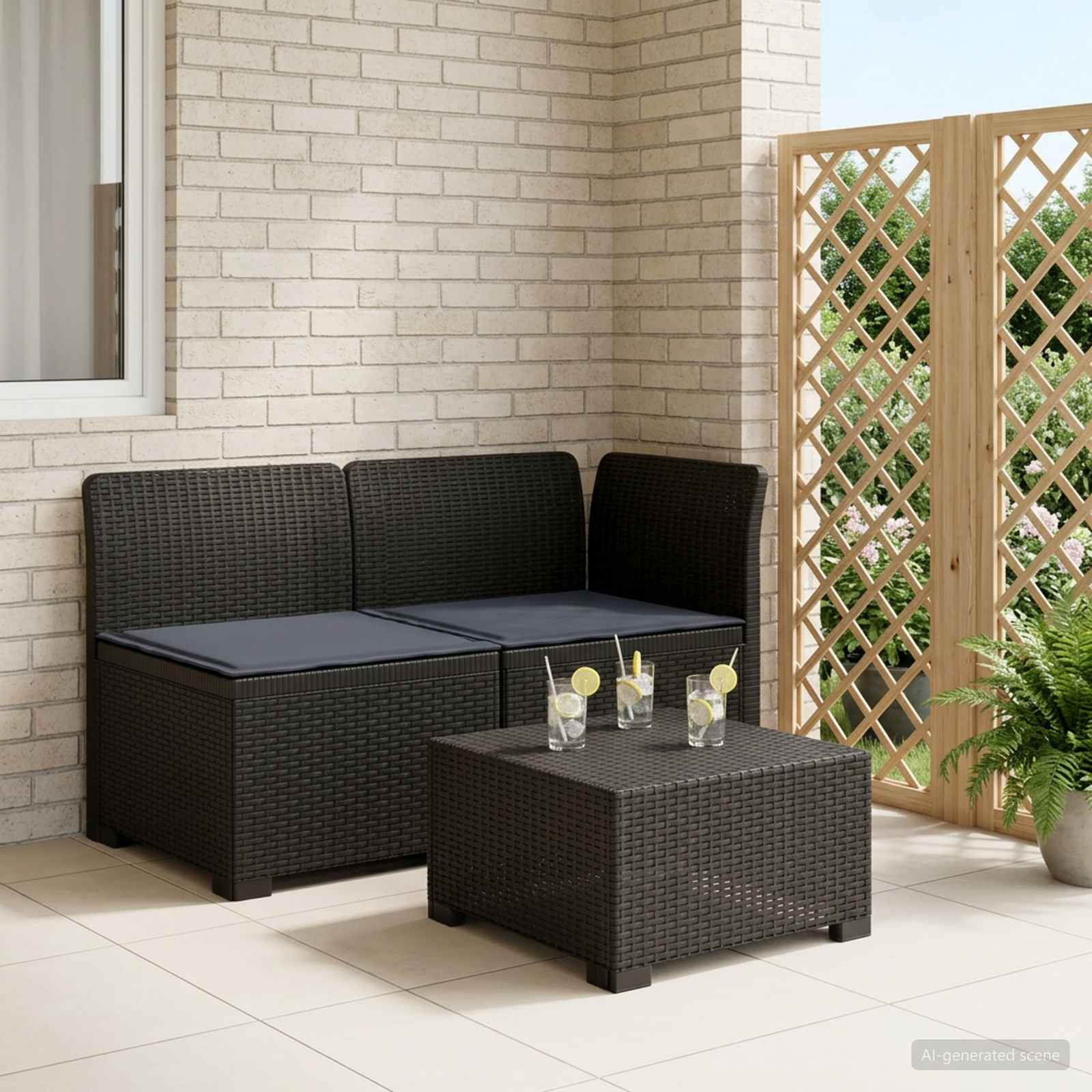 2-Sitzer Garten-Sofa mit Kissen Rattan-Look PP Anthrazit