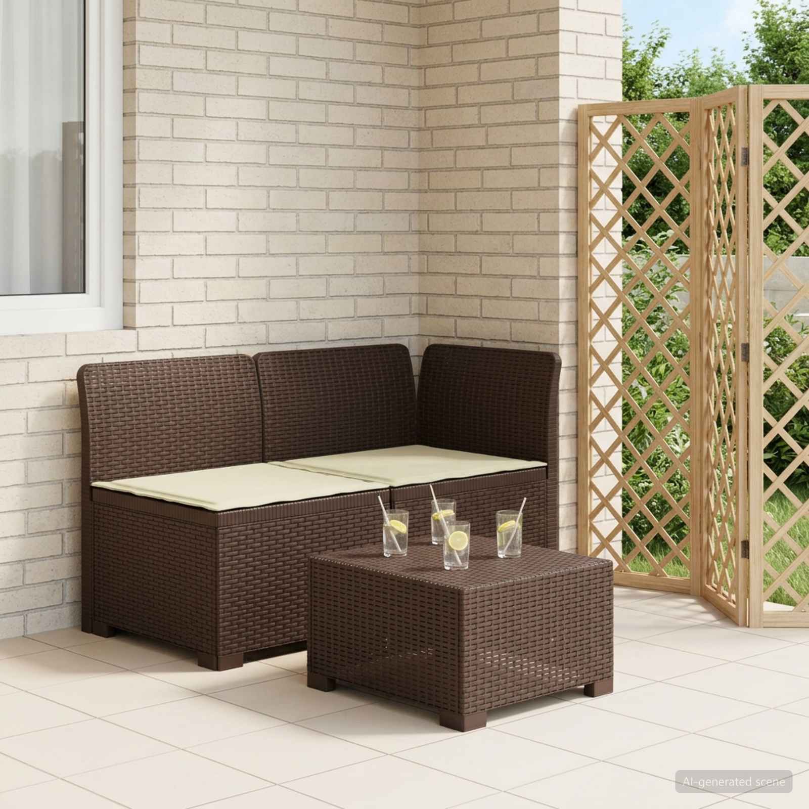 2-Sitzer Garten-Sofa mit Kissen Rattan-Look PP Braun
