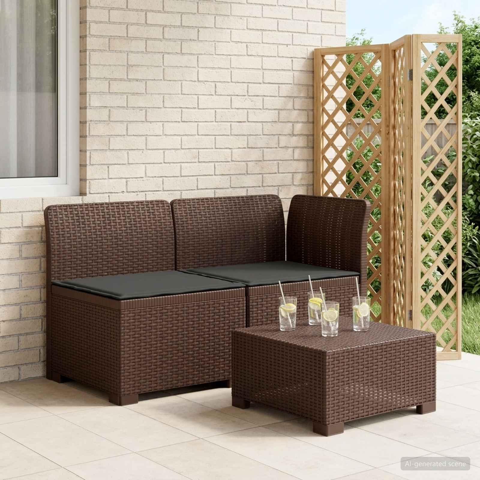 2-Sitzer Garten-Sofa mit Kissen Rattan-Look PP Braun