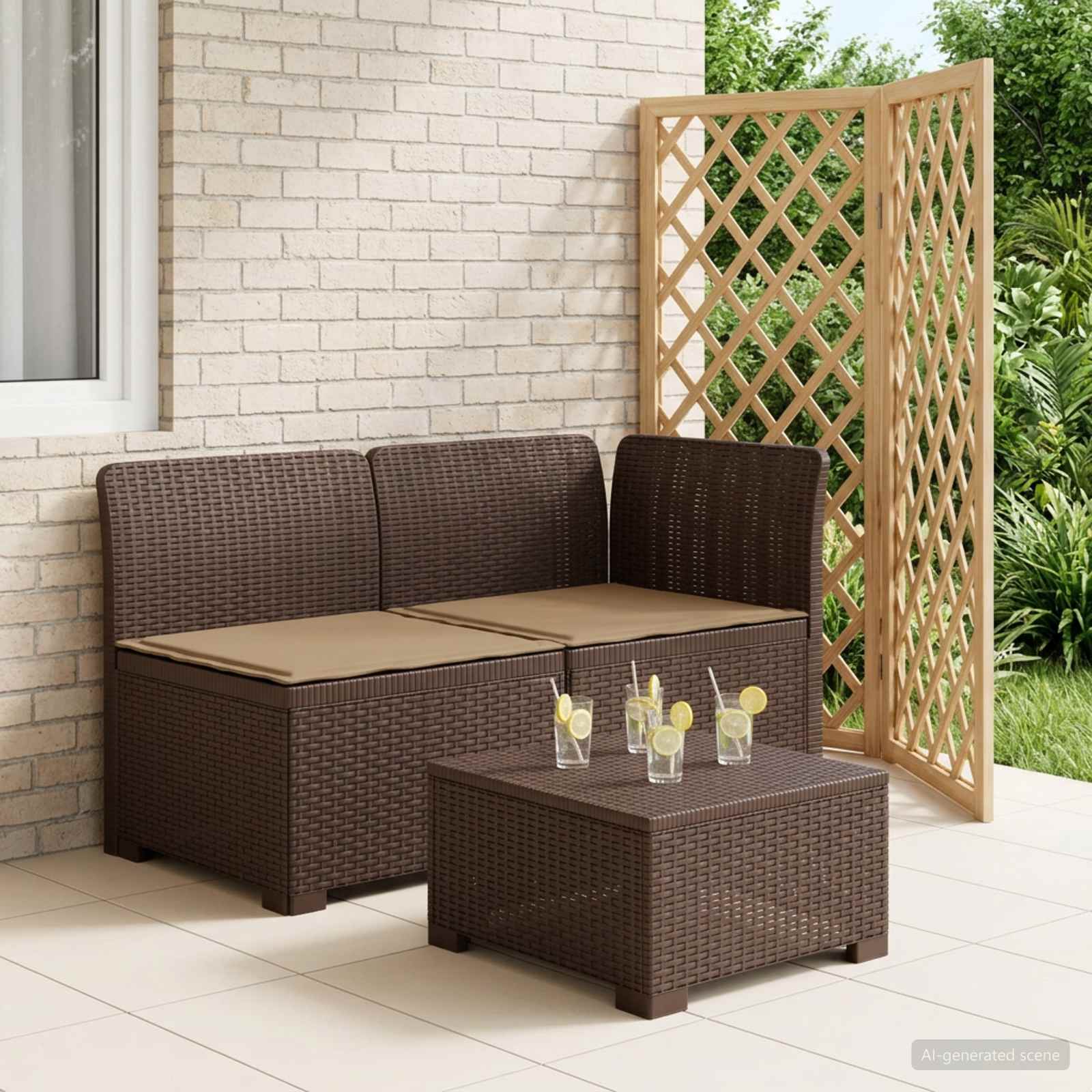 2-Sitzer Garten-Sofa mit Kissen Rattan-Look PP Braun