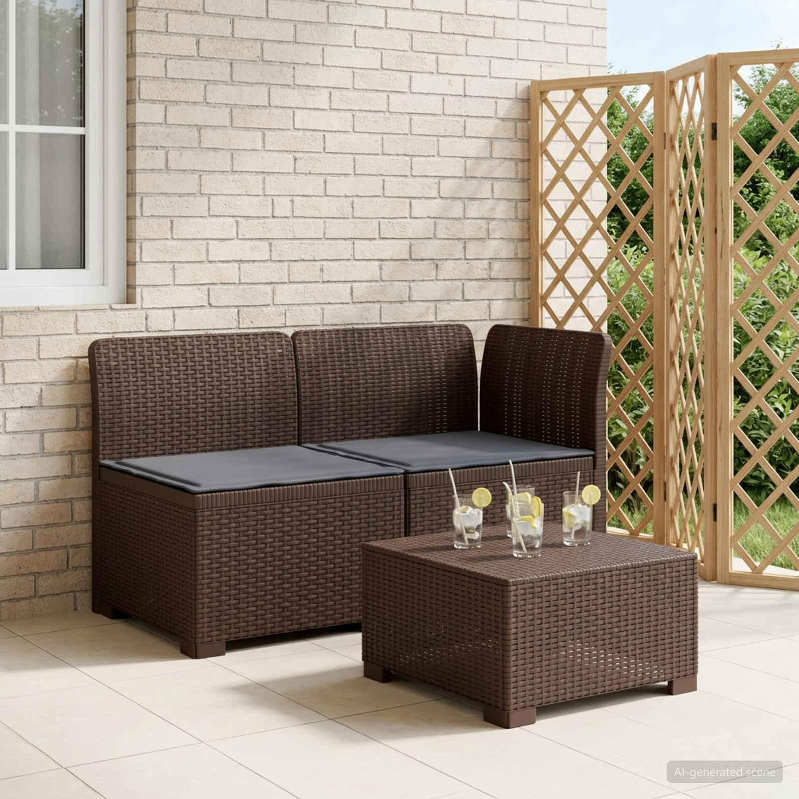 2-Sitzer Garten-Sofa mit Kissen Rattan-Look PP Braun
