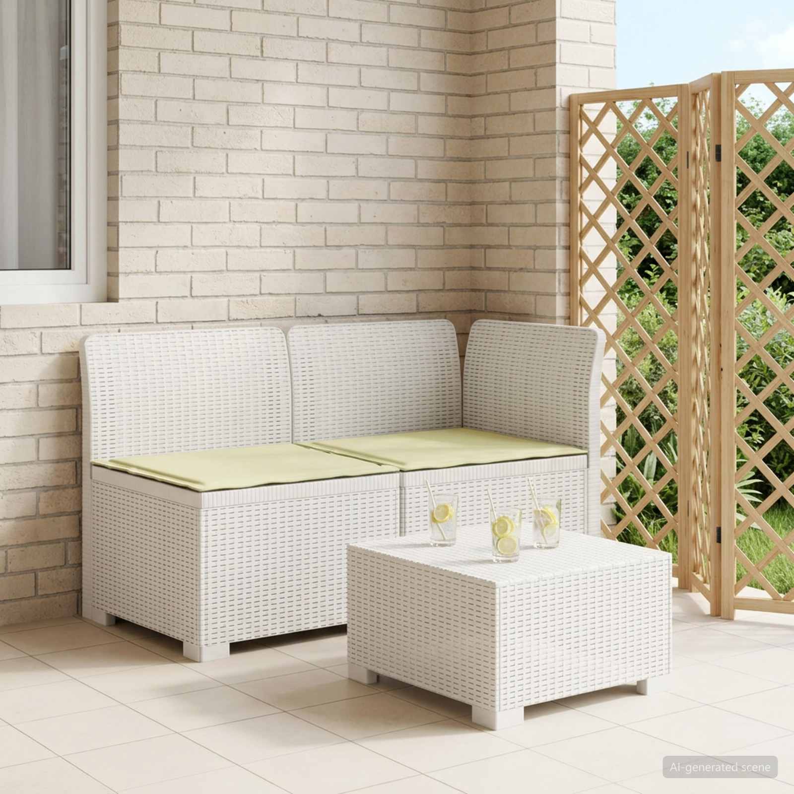 2-Sitzer Garten-Sofa mit Kissen Rattan-Look PP Weiß