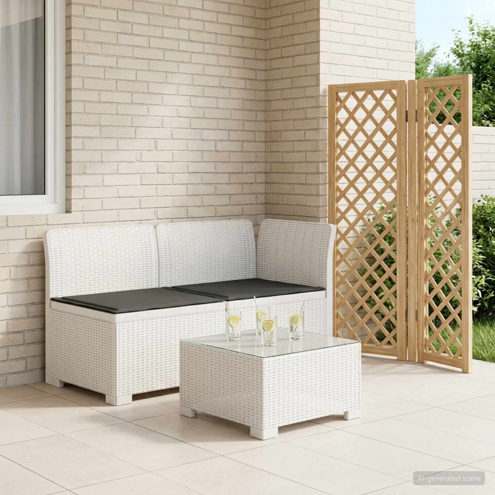 2-Sitzer Garten-Sofa mit Kissen Rattan-Look PP Weiß