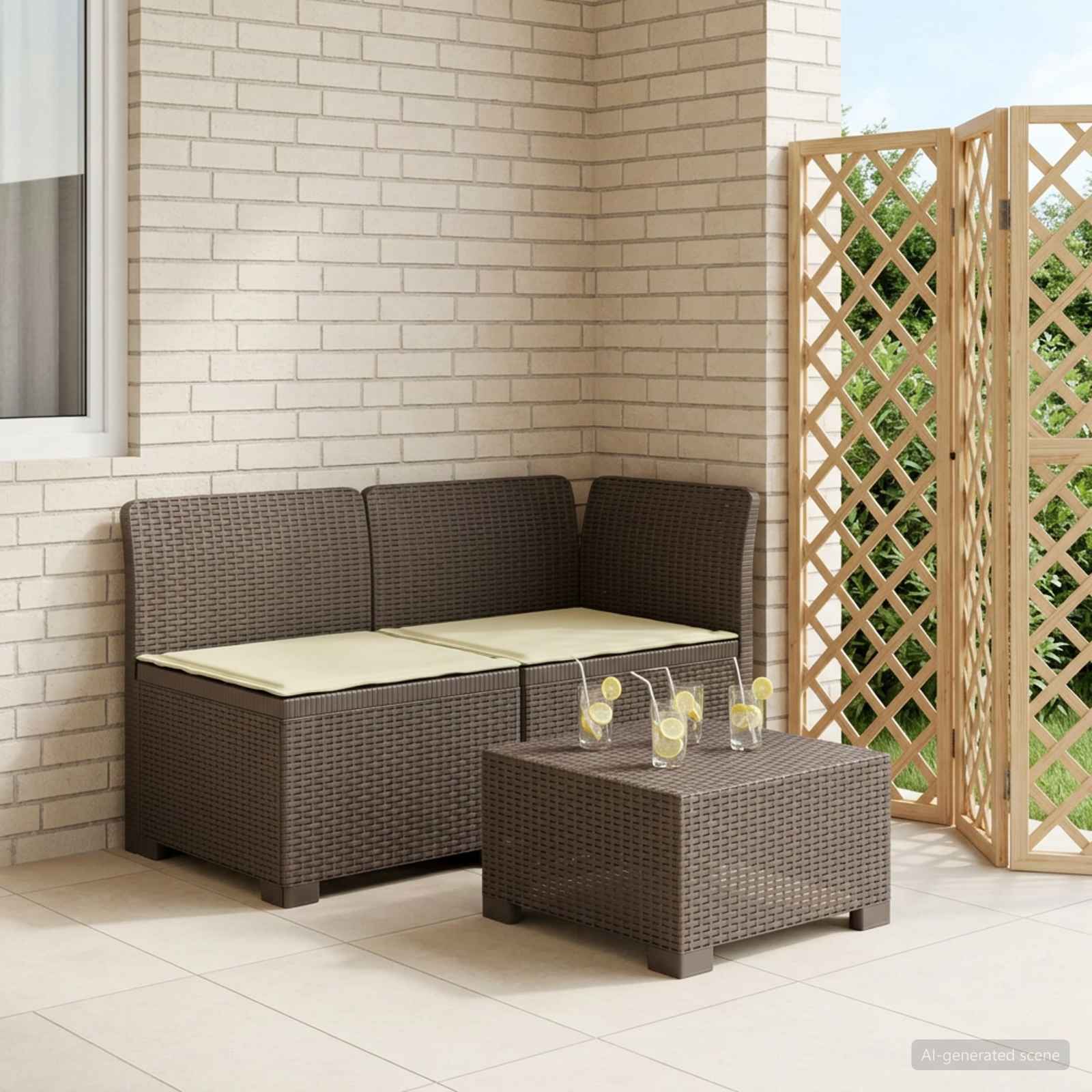 2-Sitzer Garten-Sofa mit Kissen Rattan-Look PP Hellgrau