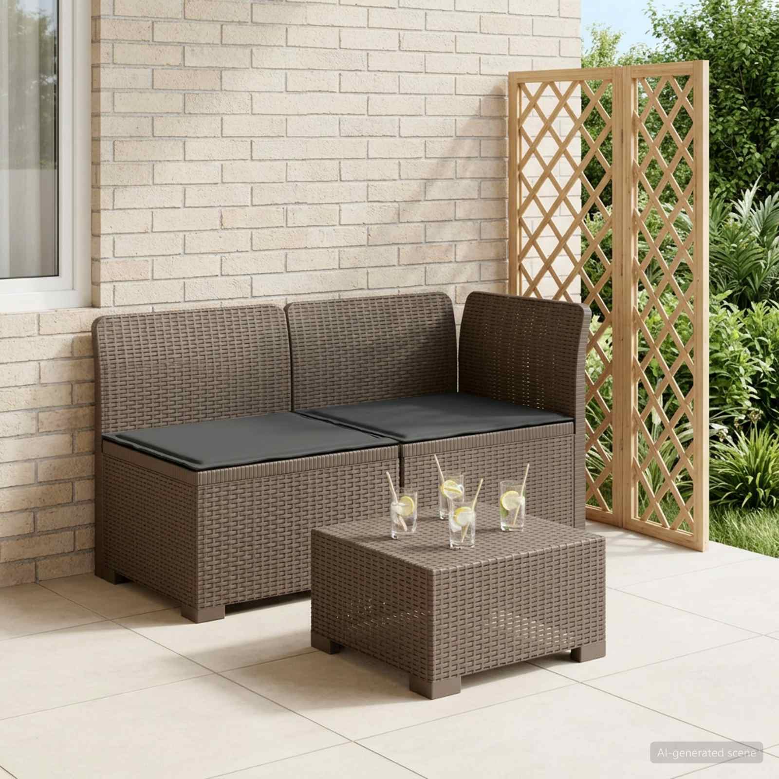 2-Sitzer Garten-Sofa mit Kissen Rattan-Look PP Hellgrau