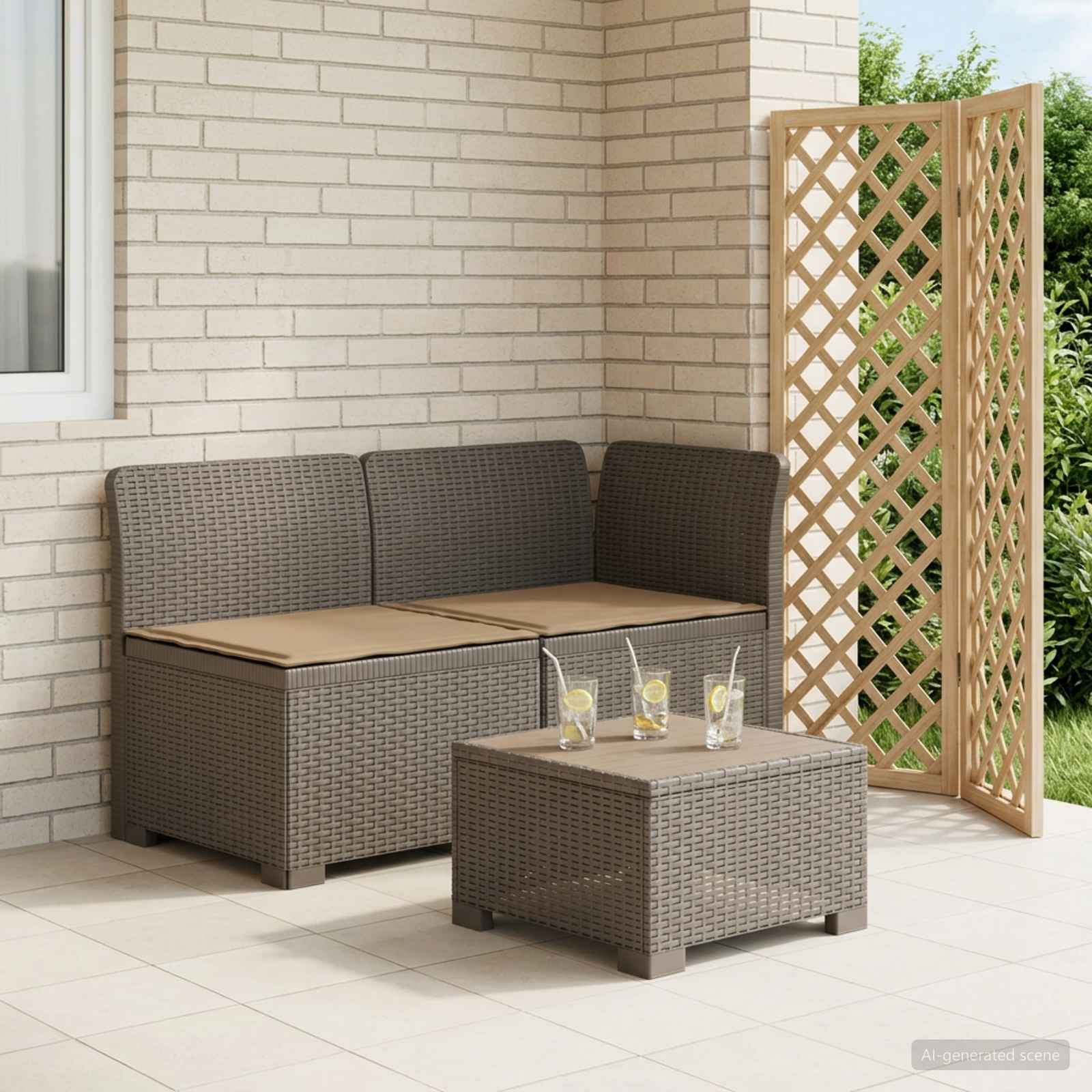 2-Sitzer Garten-Sofa mit Kissen Rattan-Look PP Hellgrau