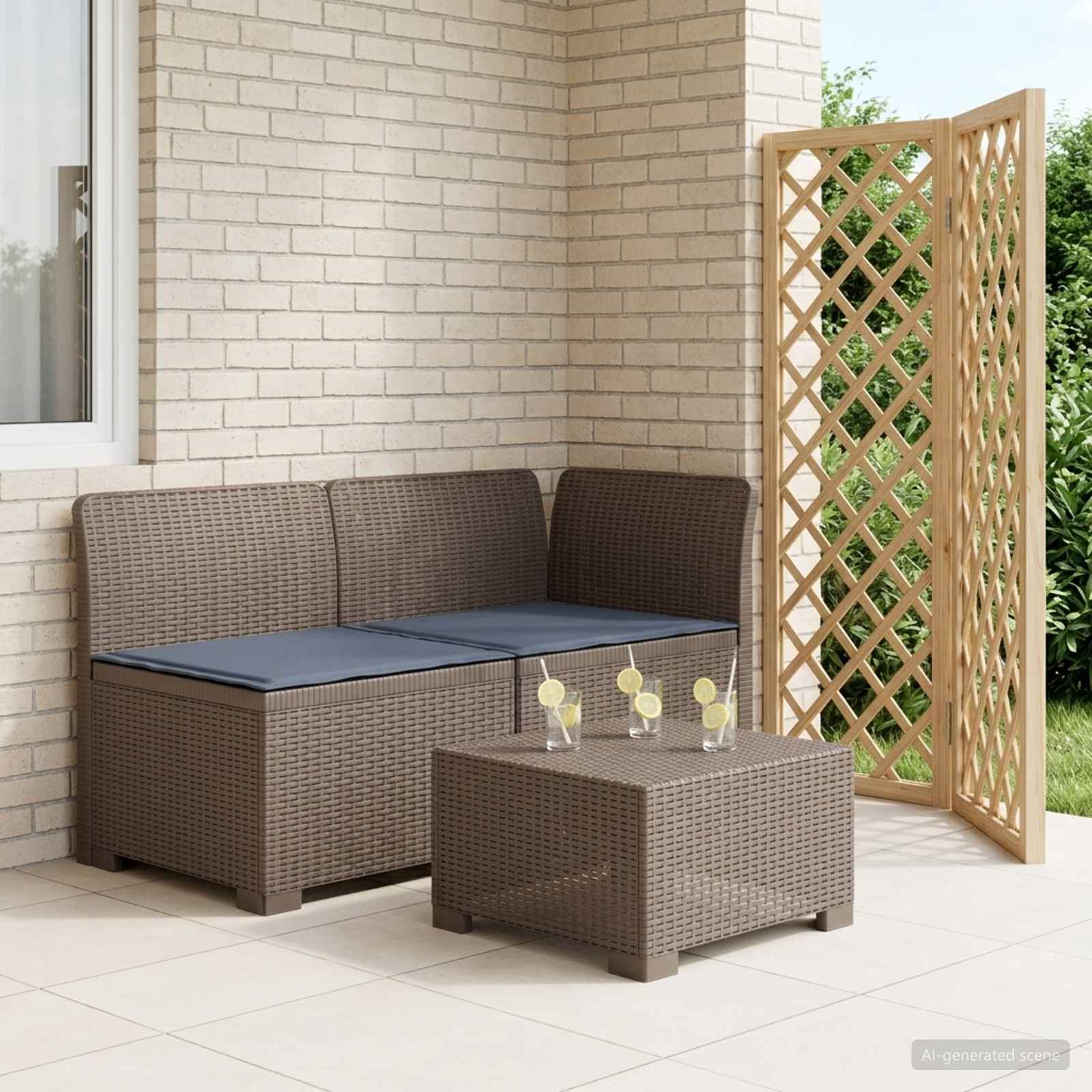 2-Sitzer Garten-Sofa mit Kissen Rattan-Look PP Hellgrau