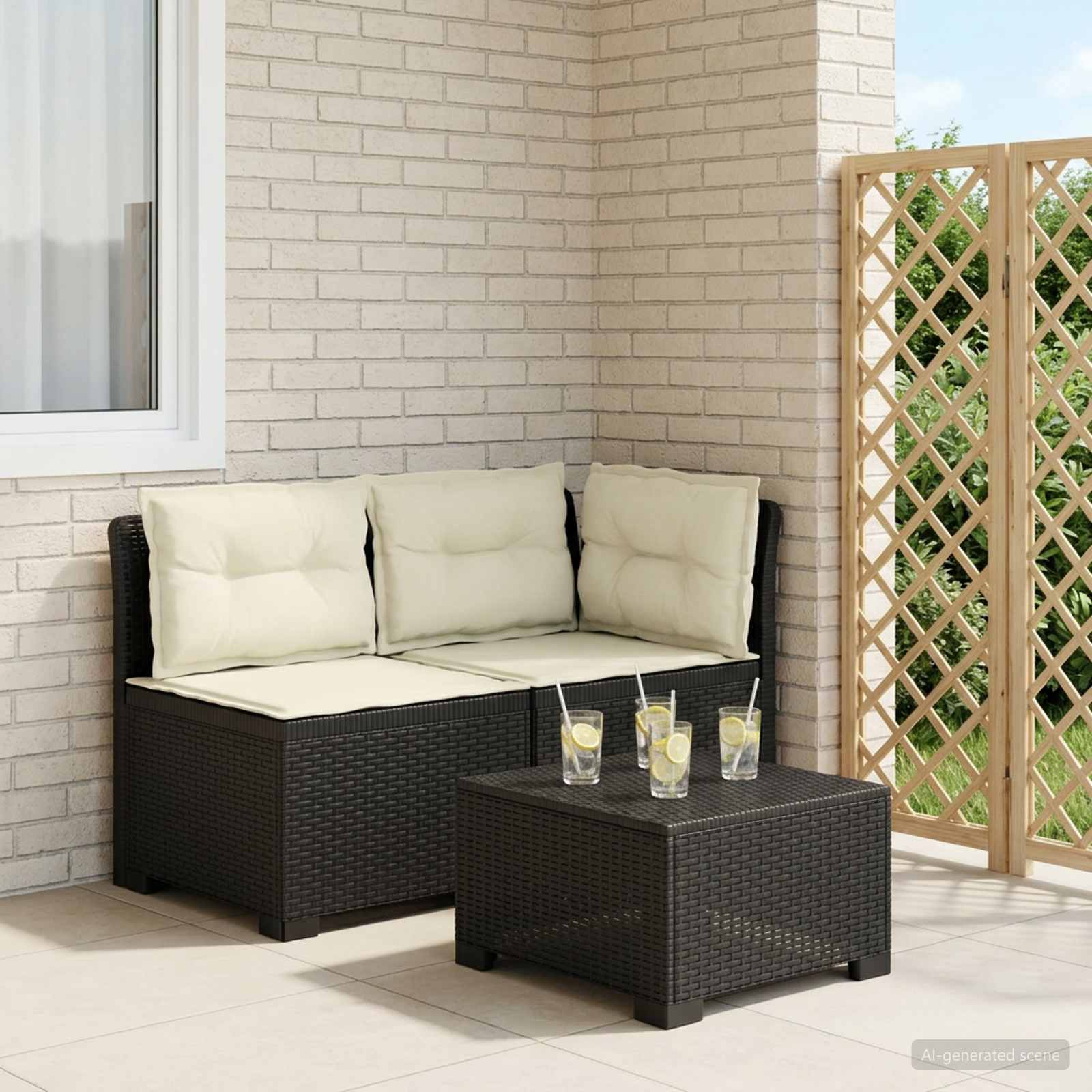 2-Sitzer Garten-Sofa mit Kissen Rattan-Look PP Anthrazit