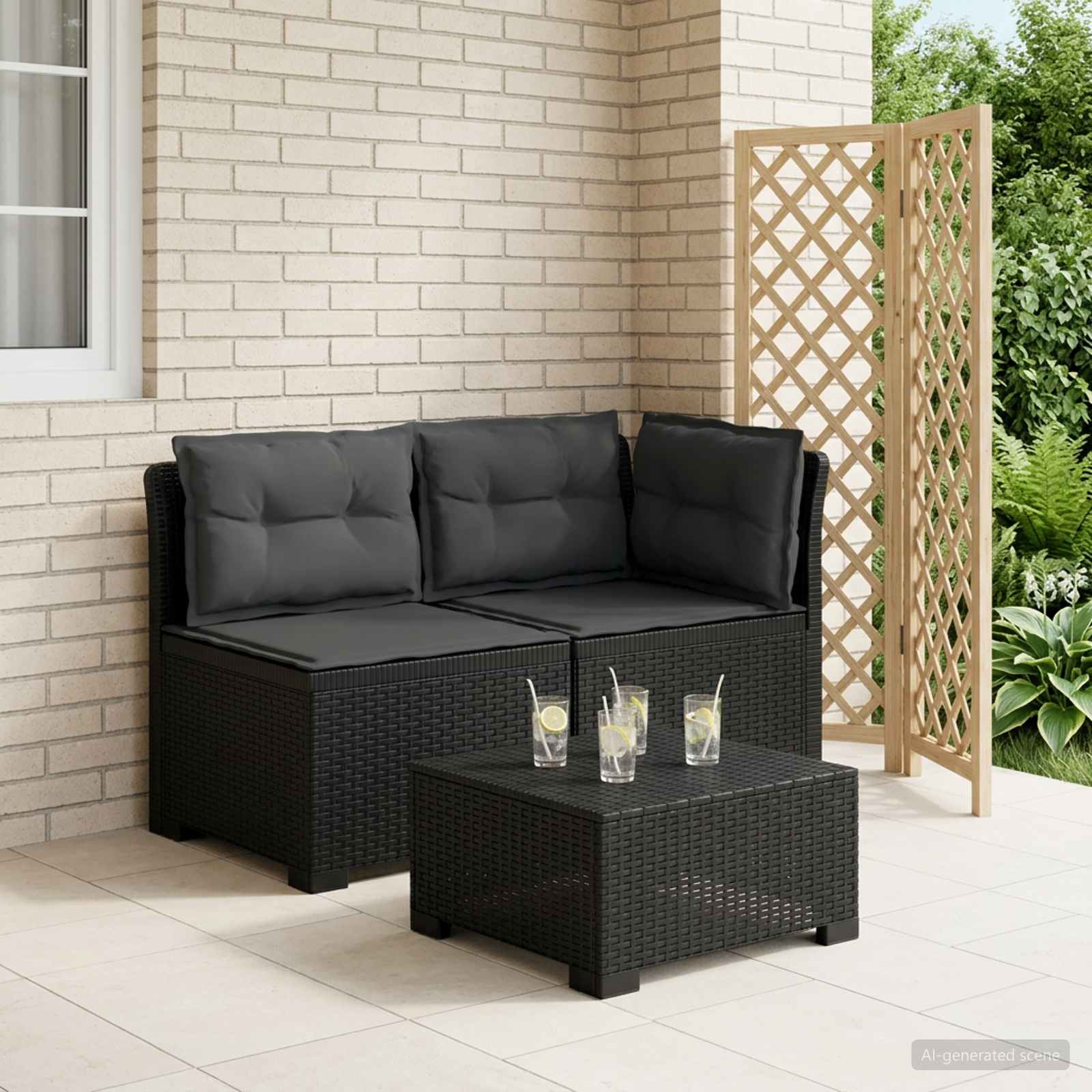 2-Sitzer Garten-Sofa mit Kissen Rattan-Look PP Anthrazit