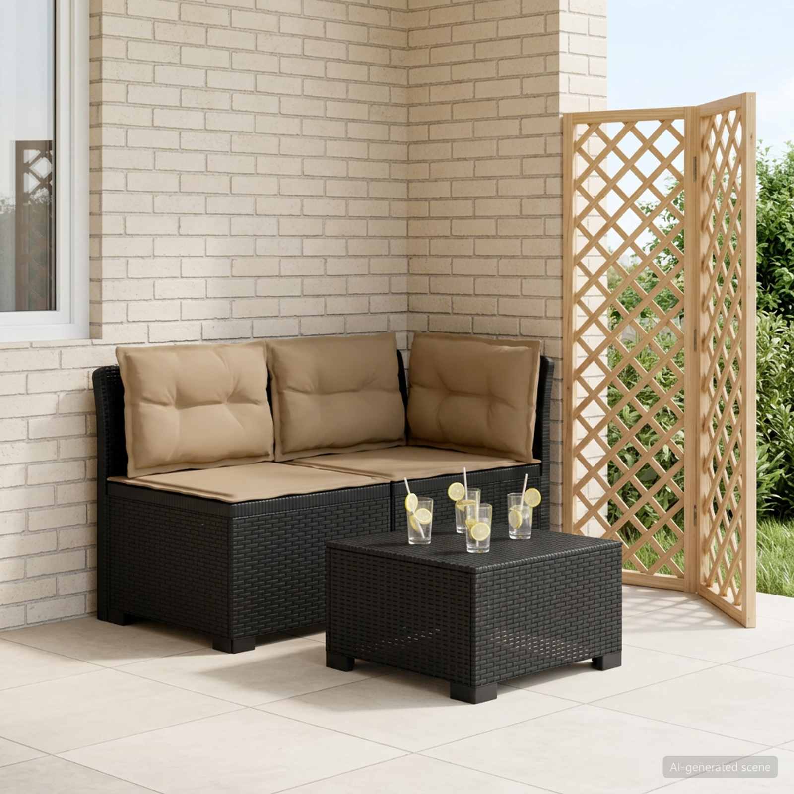 2-Sitzer Garten-Sofa mit Kissen Rattan-Look PP Anthrazit