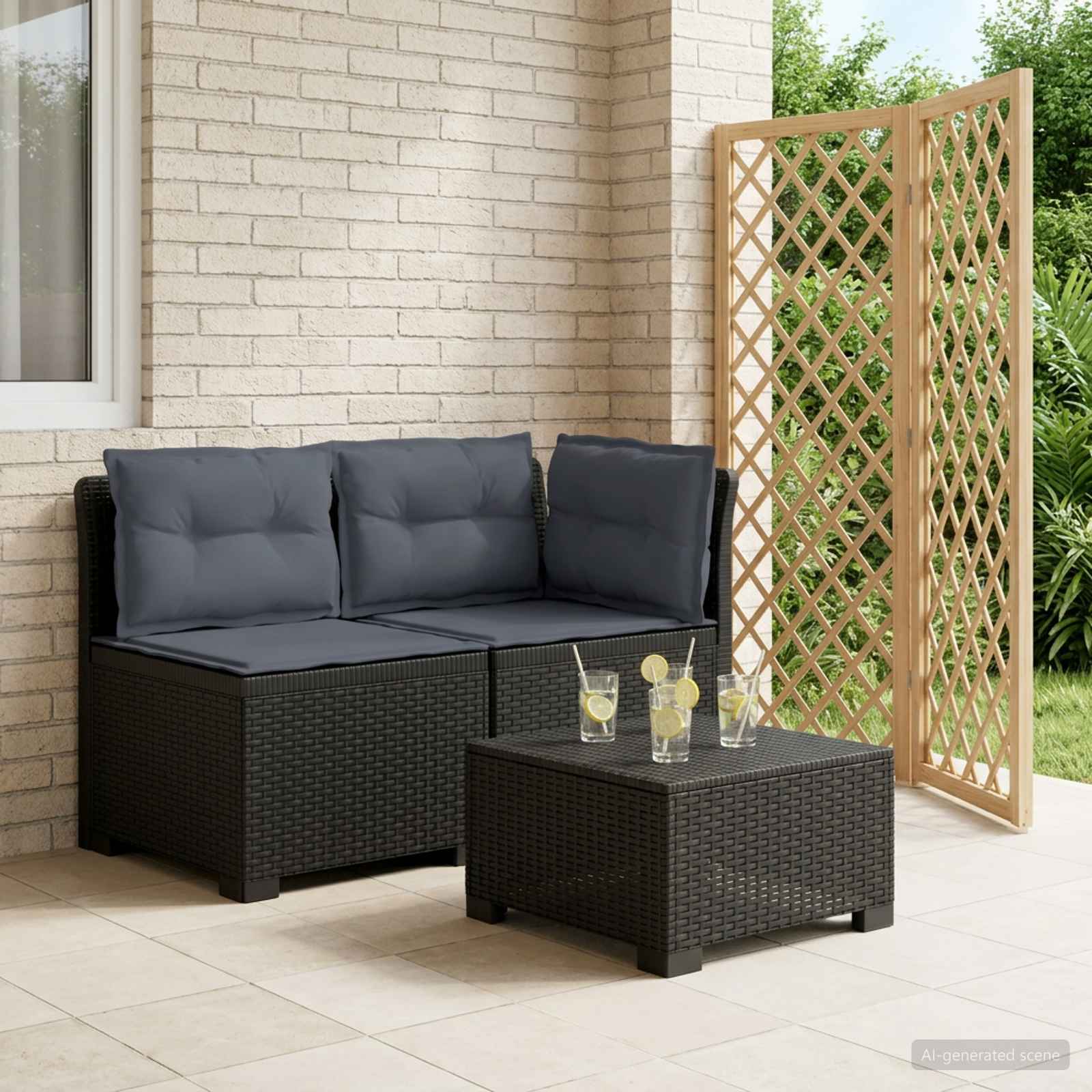 2-Sitzer Garten-Sofa mit Kissen Rattan-Look PP Anthrazit