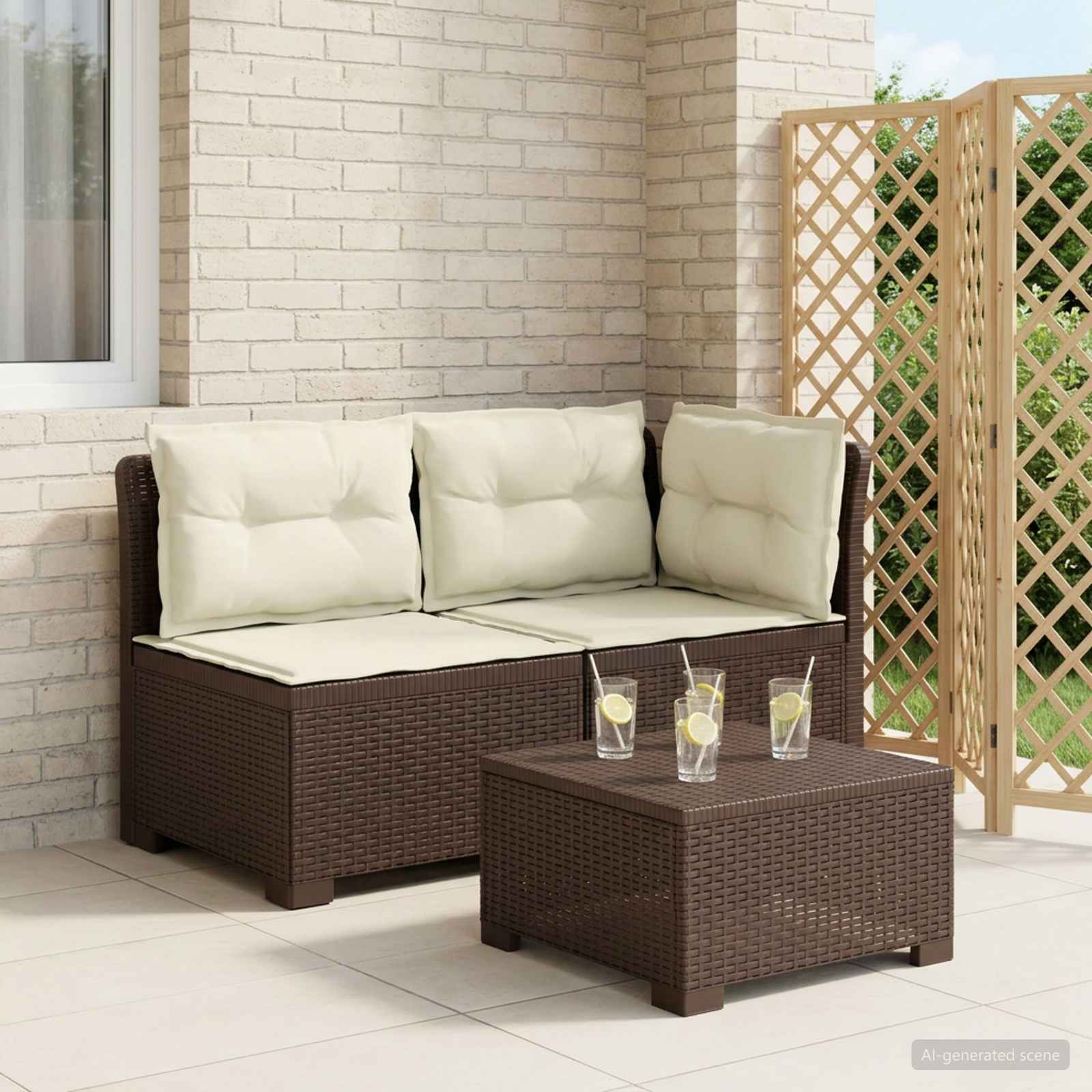 2-Sitzer Garten-Sofa mit Kissen Rattan-Look PP Braun