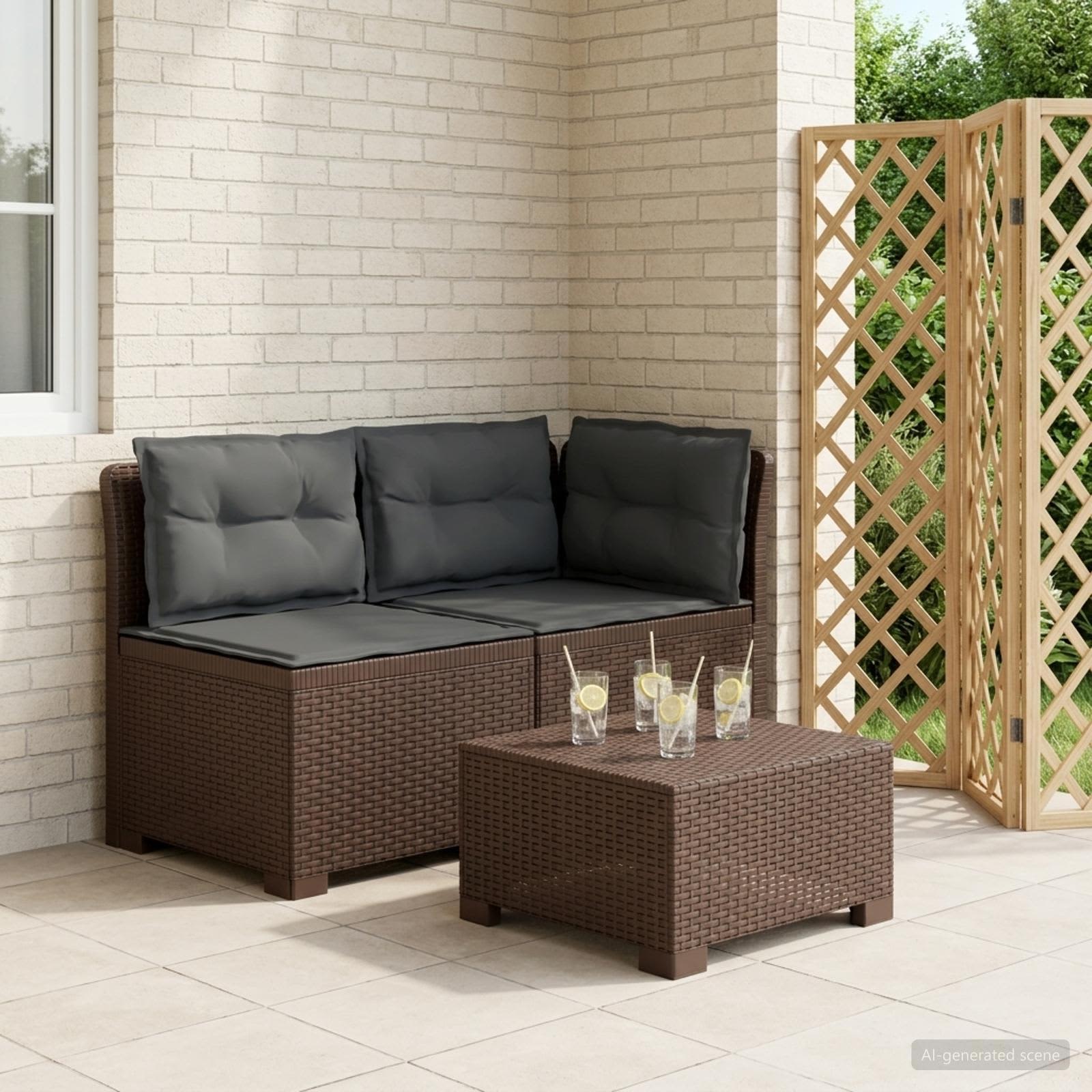 2-Sitzer Garten-Sofa mit Kissen Rattan-Look PP Braun