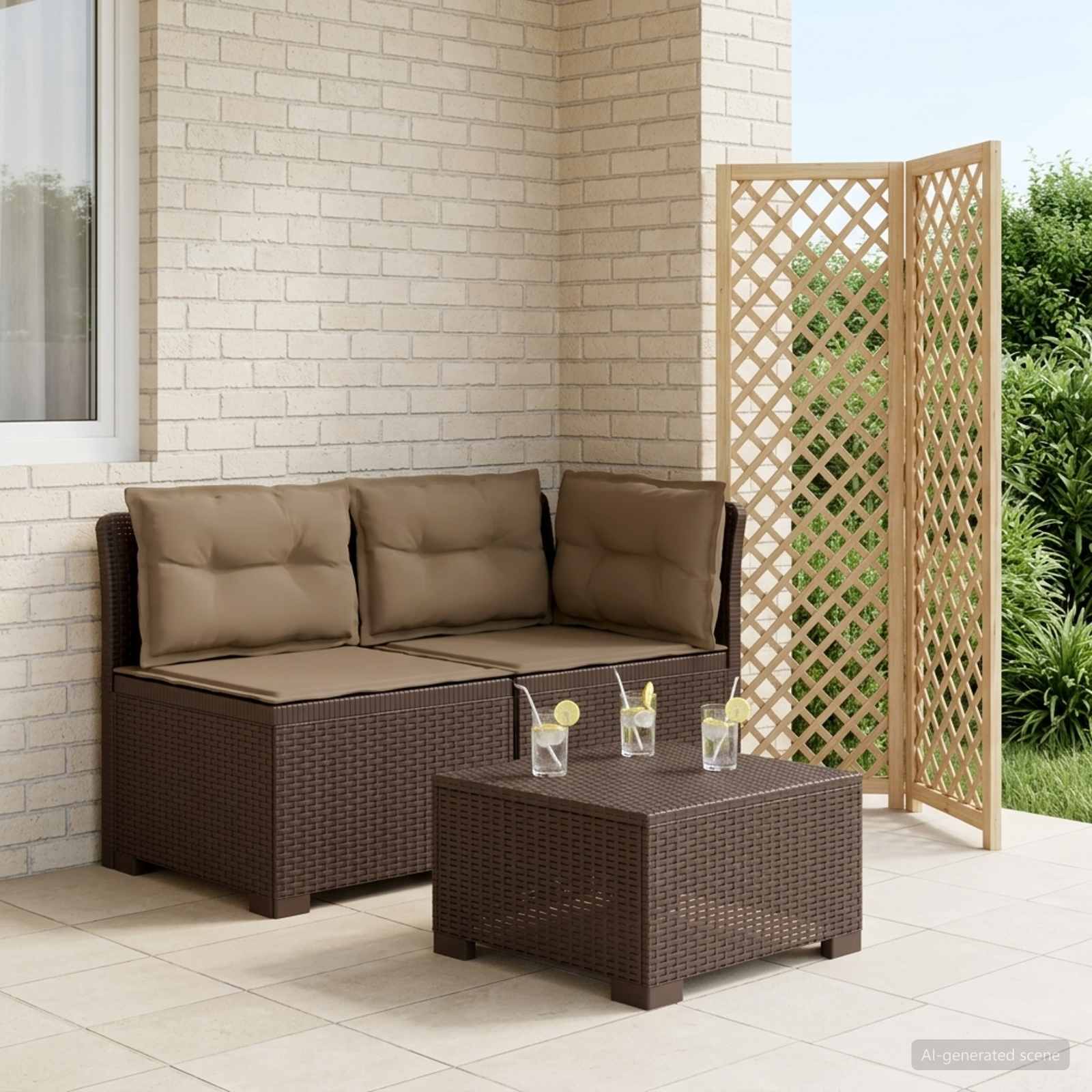 2-Sitzer Garten-Sofa mit Kissen Rattan-Look PP Braun