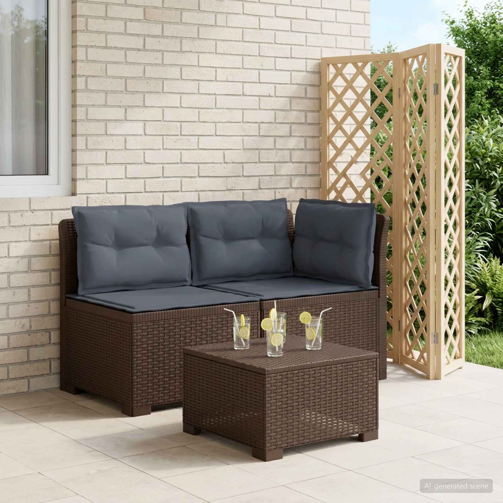 2-Sitzer Garten-Sofa mit Kissen Rattan-Look PP Braun