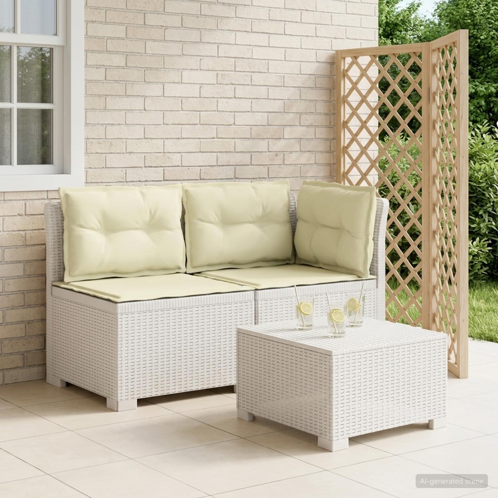 2-Sitzer Garten-Sofa mit Kissen Rattan-Look PP Weiß