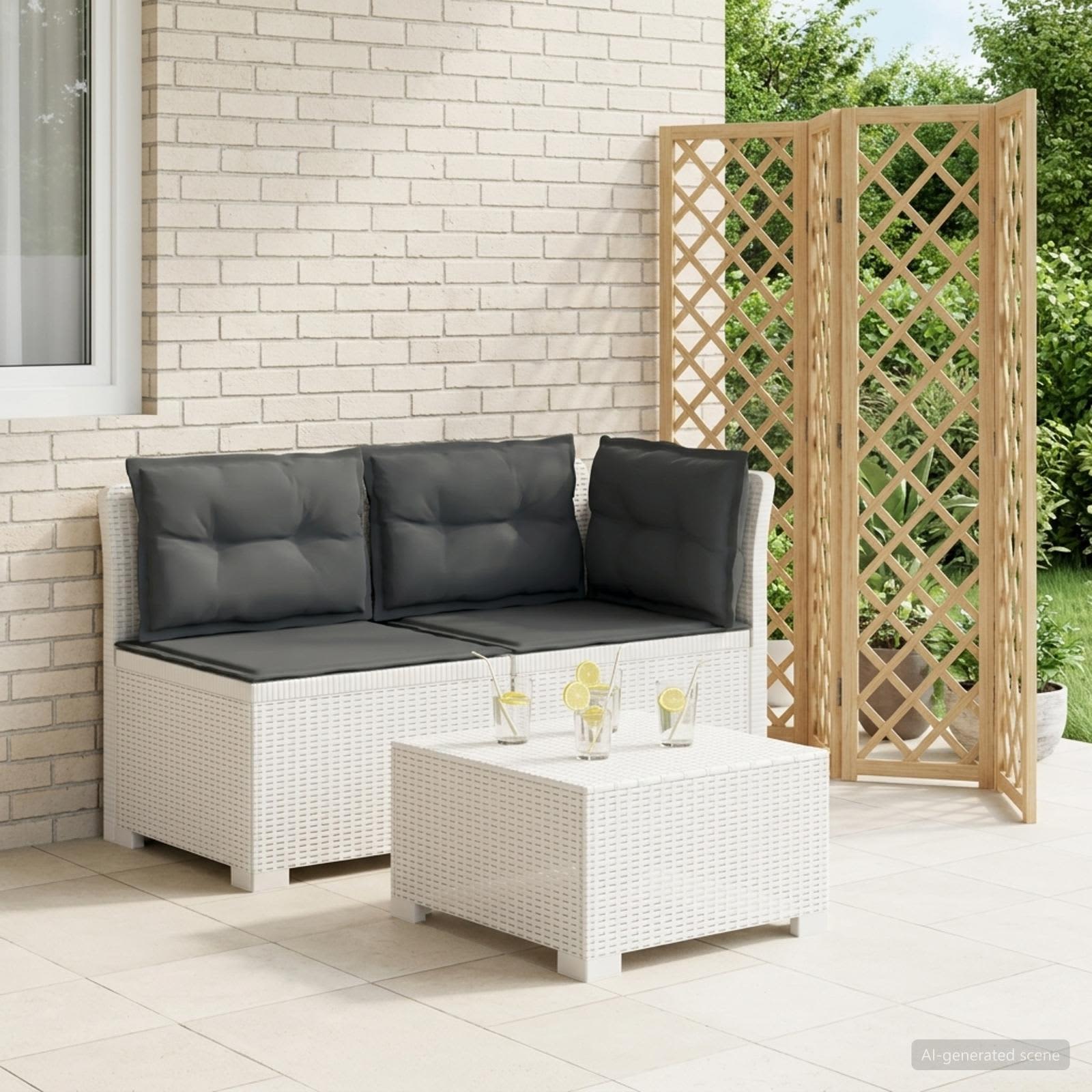 2-Sitzer Garten-Sofa mit Kissen Rattan-Look PP Weiß