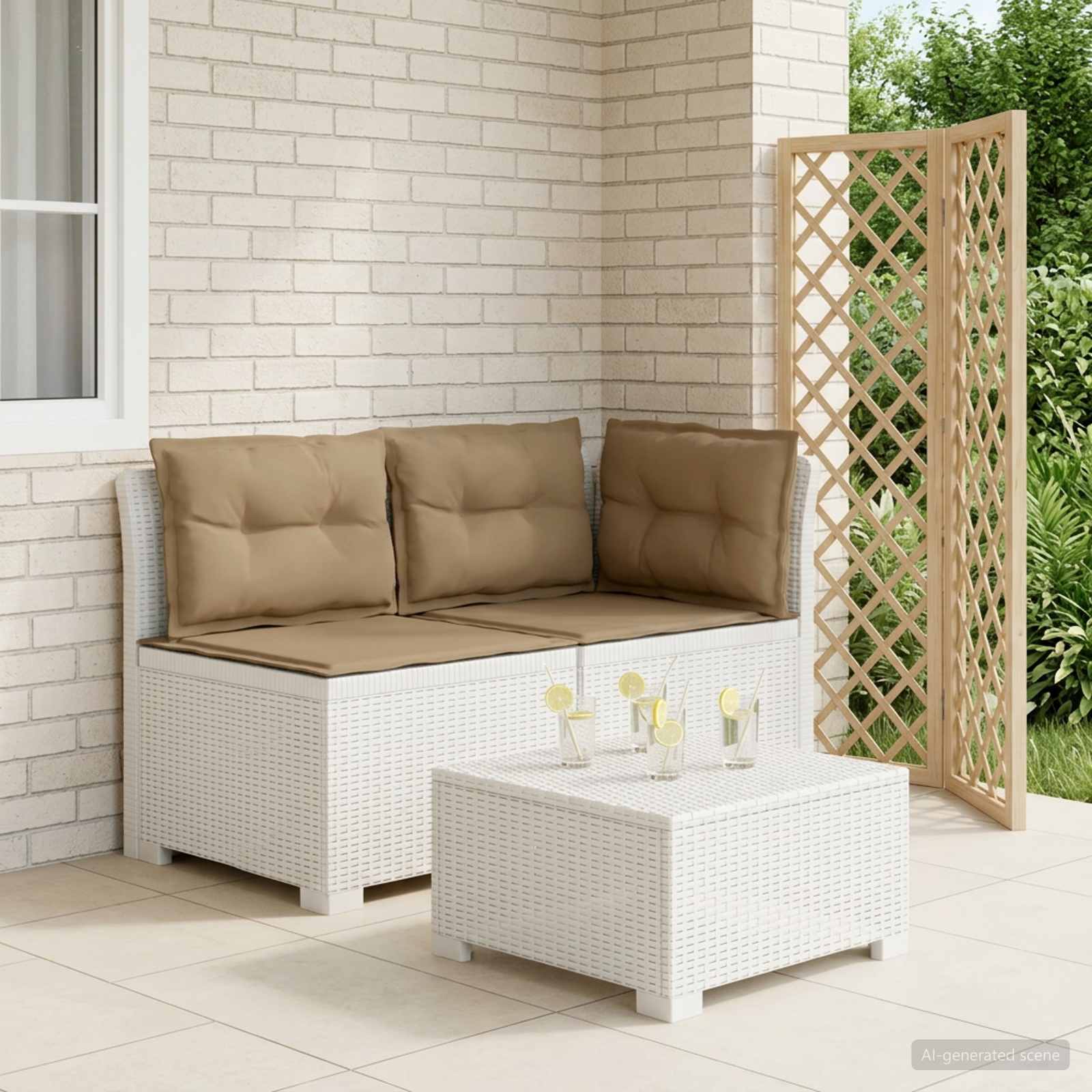 2-Sitzer Garten-Sofa mit Kissen Rattan-Look PP Weiß