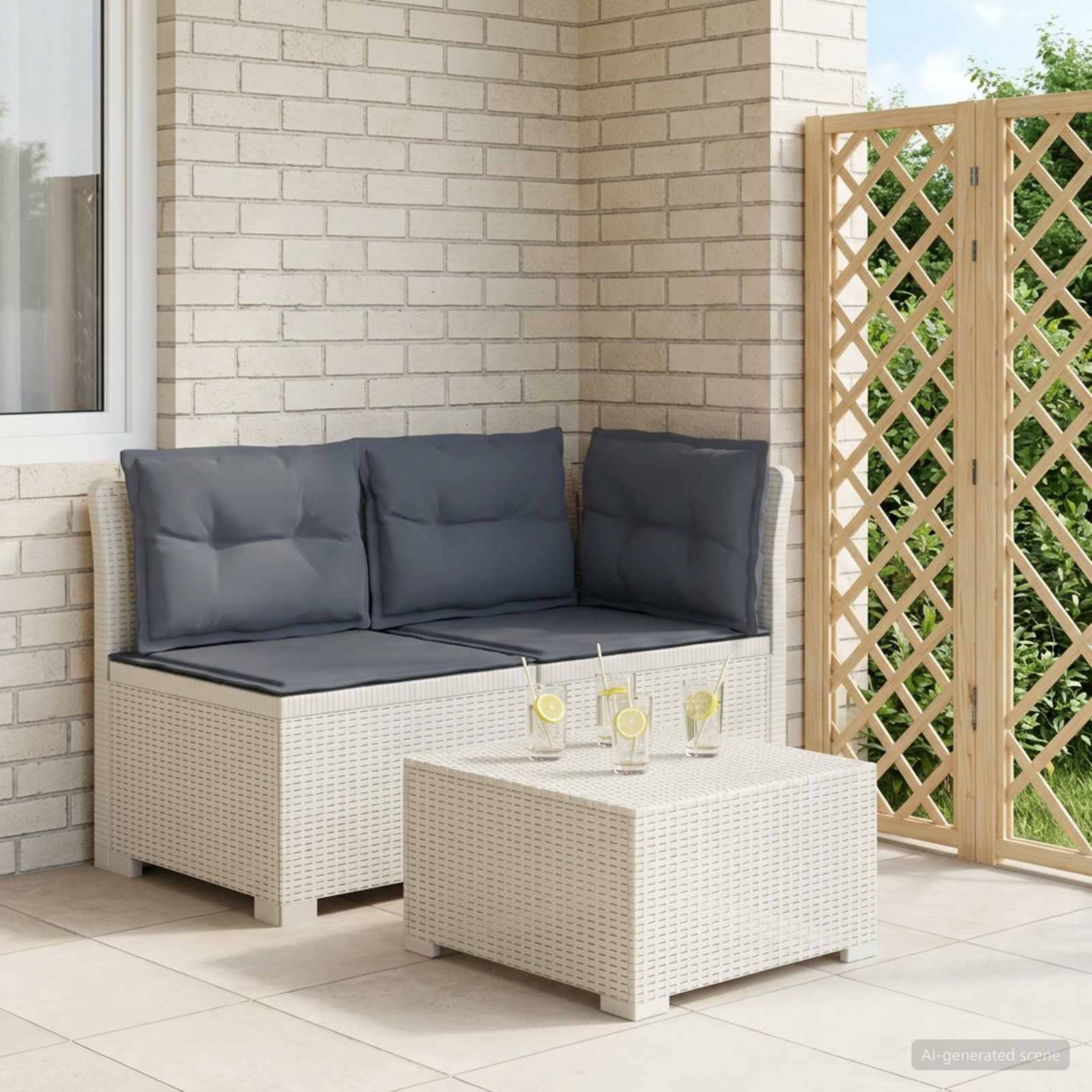 2-Sitzer Garten-Sofa mit Kissen Rattan-Look PP Weiß