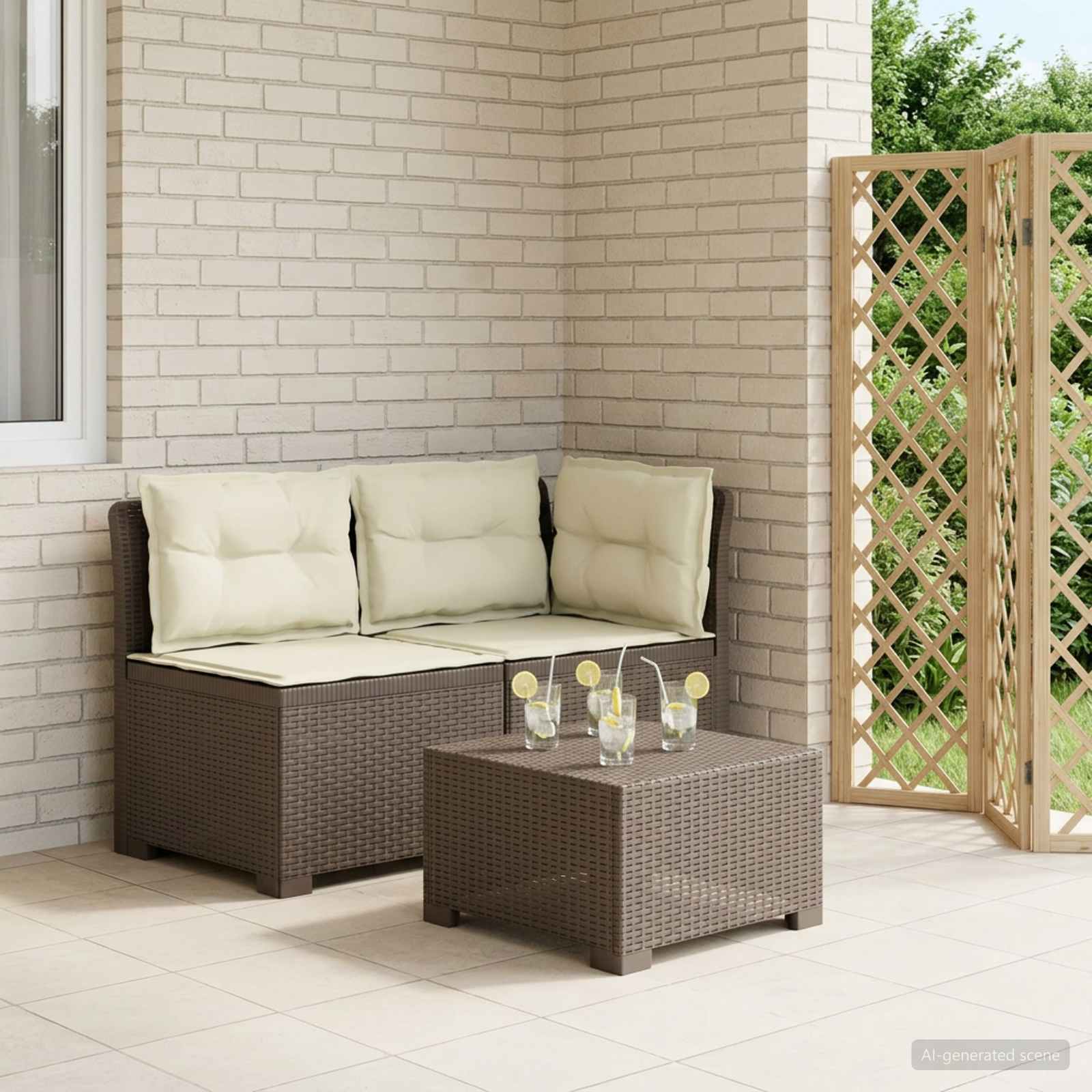 2-Sitzer Garten-Sofa mit Kissen Rattan-Look PP Hellgrau