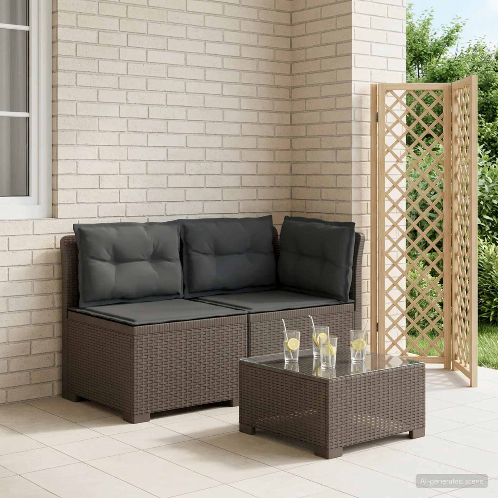 2-Sitzer Garten-Sofa mit Kissen Rattan-Look PP Hellgrau