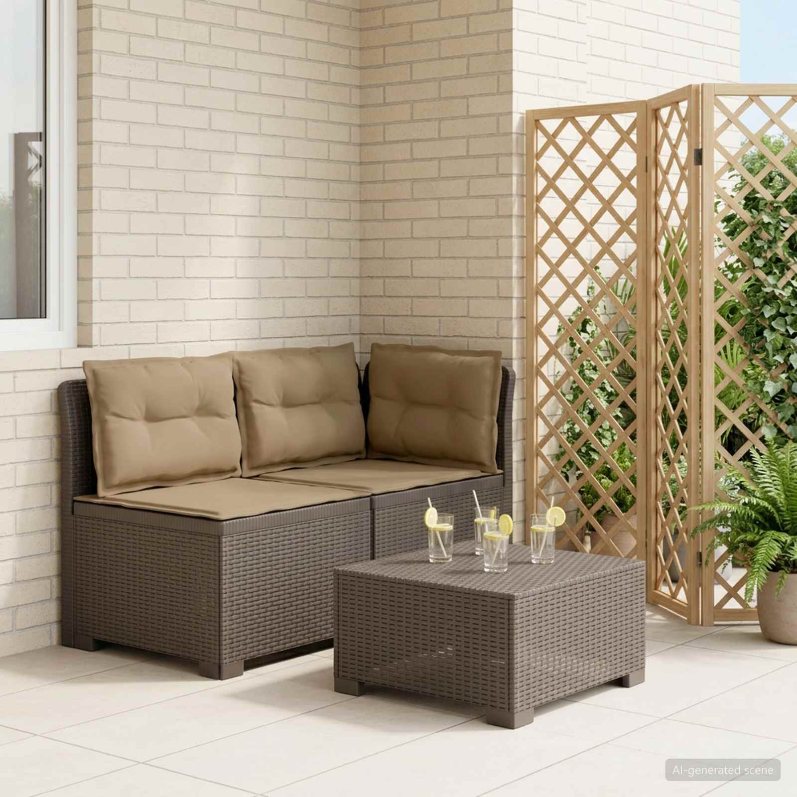 2-Sitzer Garten-Sofa mit Kissen Rattan-Look PP Hellgrau