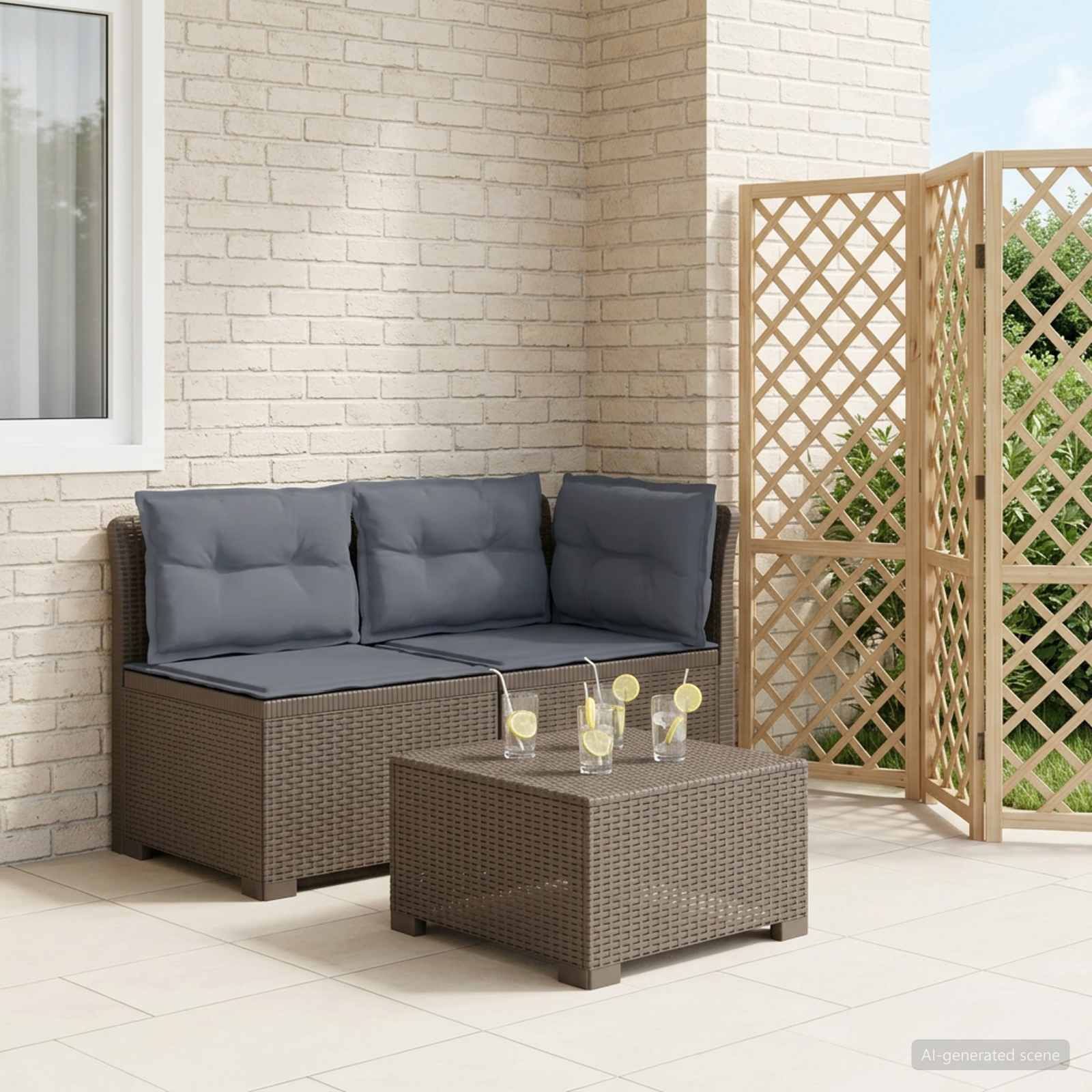 2-Sitzer Garten-Sofa mit Kissen Rattan-Look PP Hellgrau