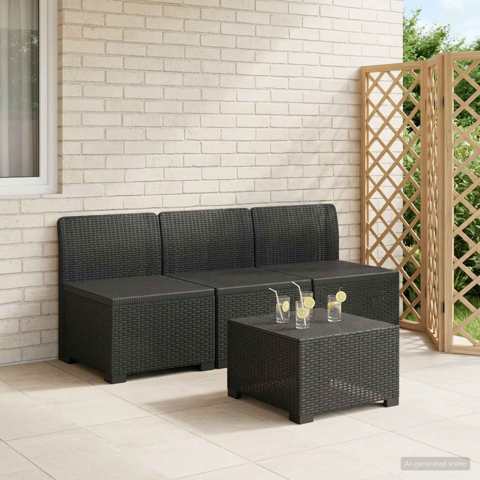 3-Sitzer Garten Sofa Rattan Look PP Anthrazit