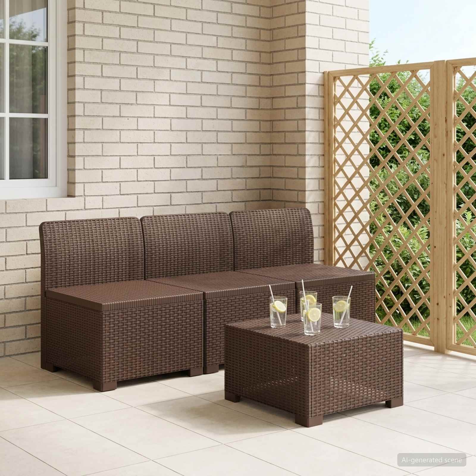 3-Sitzer Garten Sofa Rattan Look PP Braun