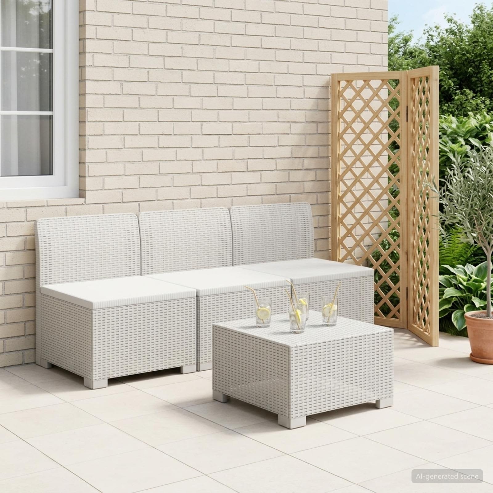 3-Sitzer Garten Sofa Rattan Look PP Weiß
