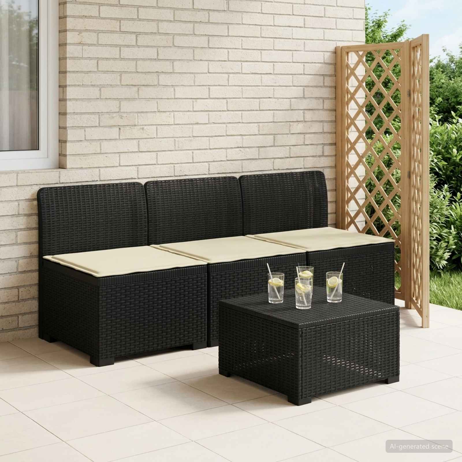 3-Sitzer Garten Sofa mit Kissen Rattan-Look PP Anthrazit