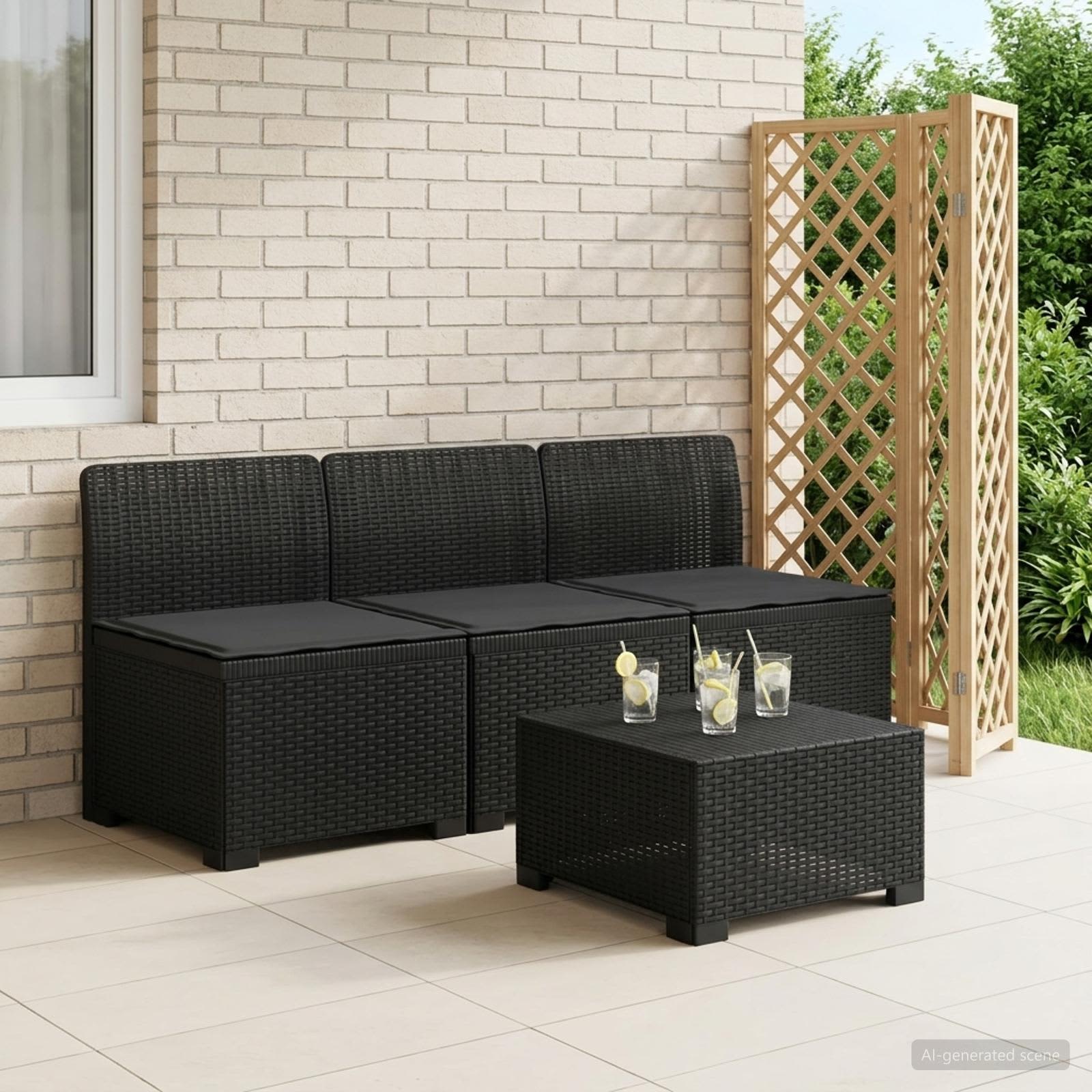 3-Sitzer Garten Sofa mit Kissen Rattan-Look PP Anthrazit