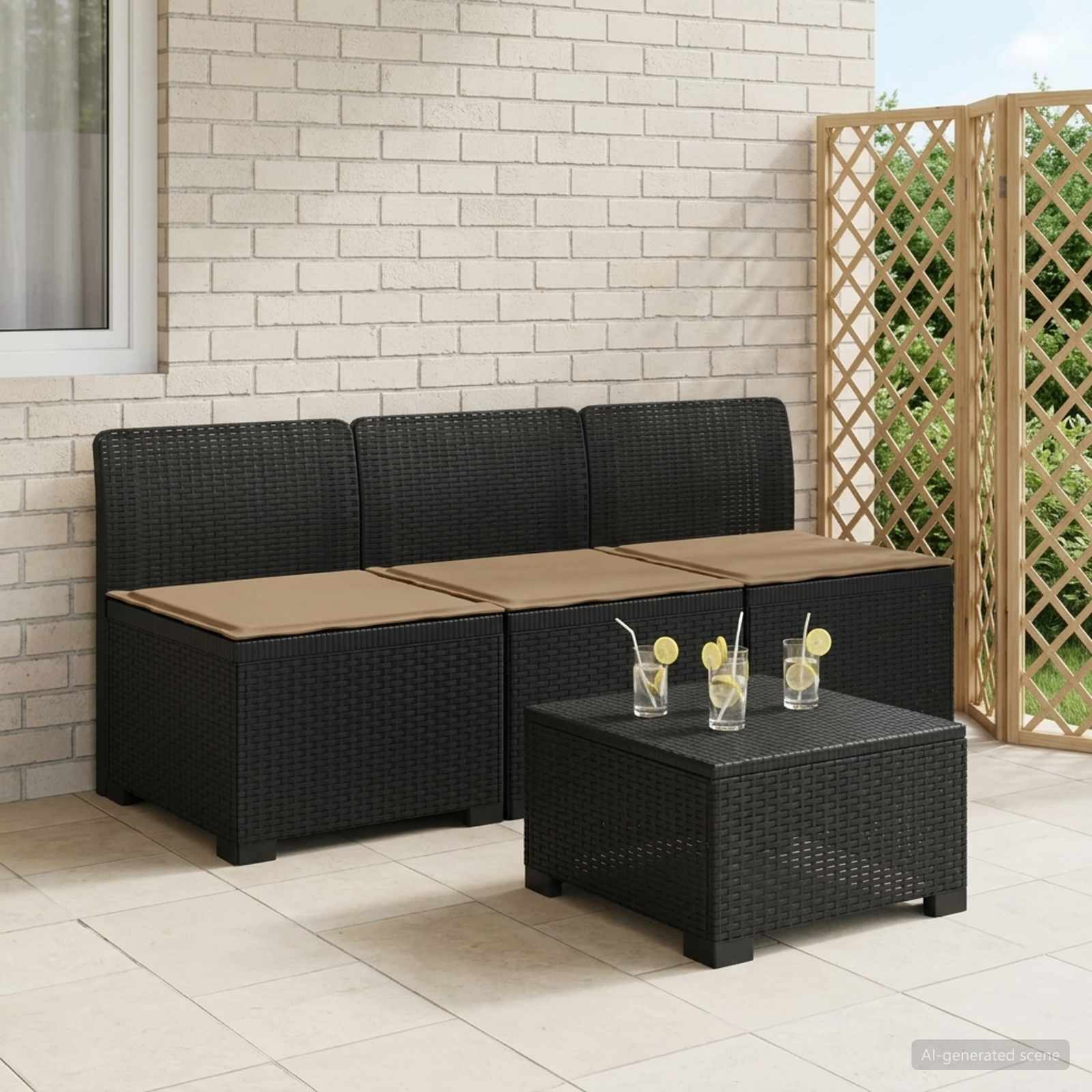 3-Sitzer Garten Sofa mit Kissen Rattan-Look PP Anthrazit