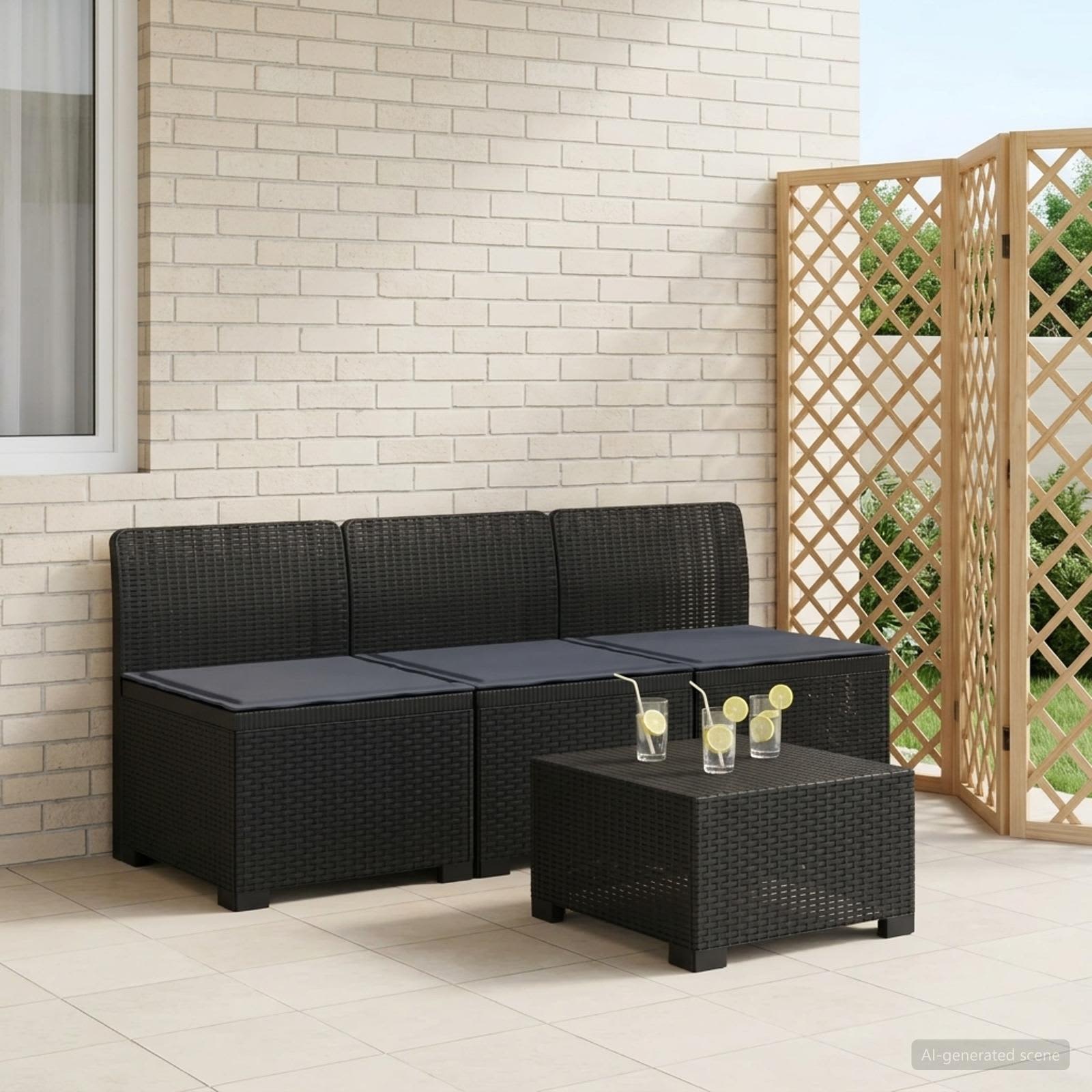 3-Sitzer Garten Sofa mit Kissen Rattan-Look PP Anthrazit